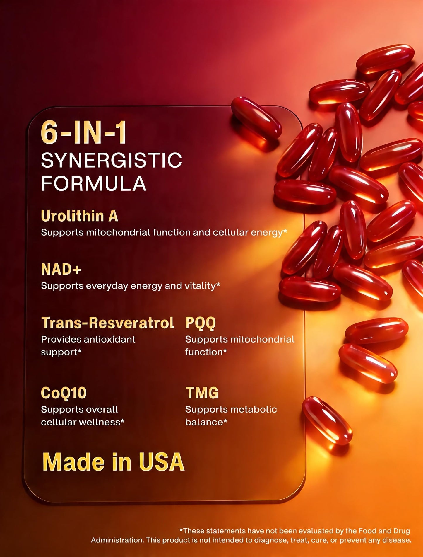 GulpGrove Urolithin A Premium 6-in-1 Mitochondrial Support Supplement 120 Softgels