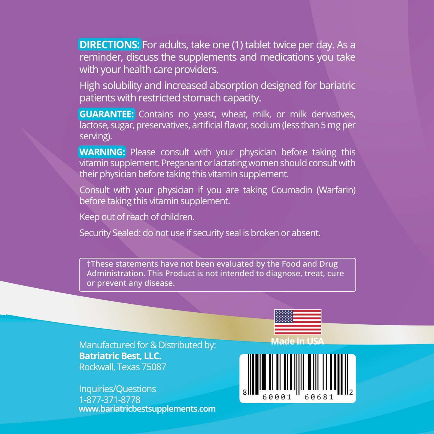 Bariatric Best Supplements High ADEK Bariatric Multivitamin Tablet 180 Tablets