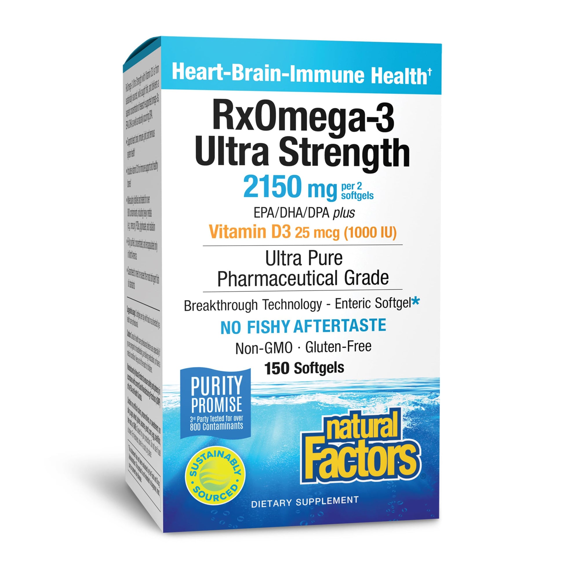 Natural Factors RxOmega-3 Ultra Strength - Brain & Heart Health Support - Eye Health Supplement with EPA & DHA - Supplement with Omega-3 Fatty Acids & Vitamin D3 150 Softgels