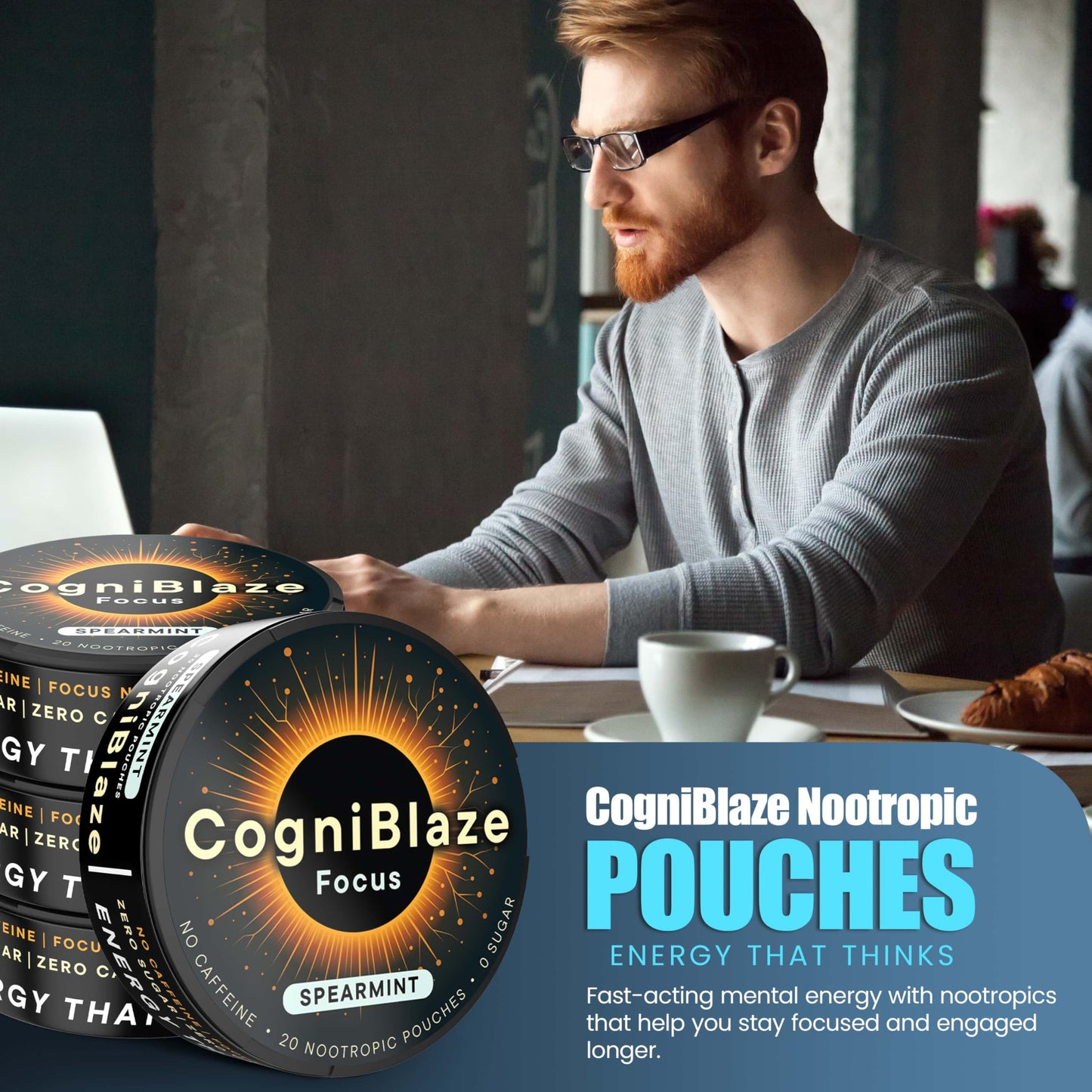 CogniBlaze Nootropic Pouches Caffeine Free Spearmint Caplets 80 Count