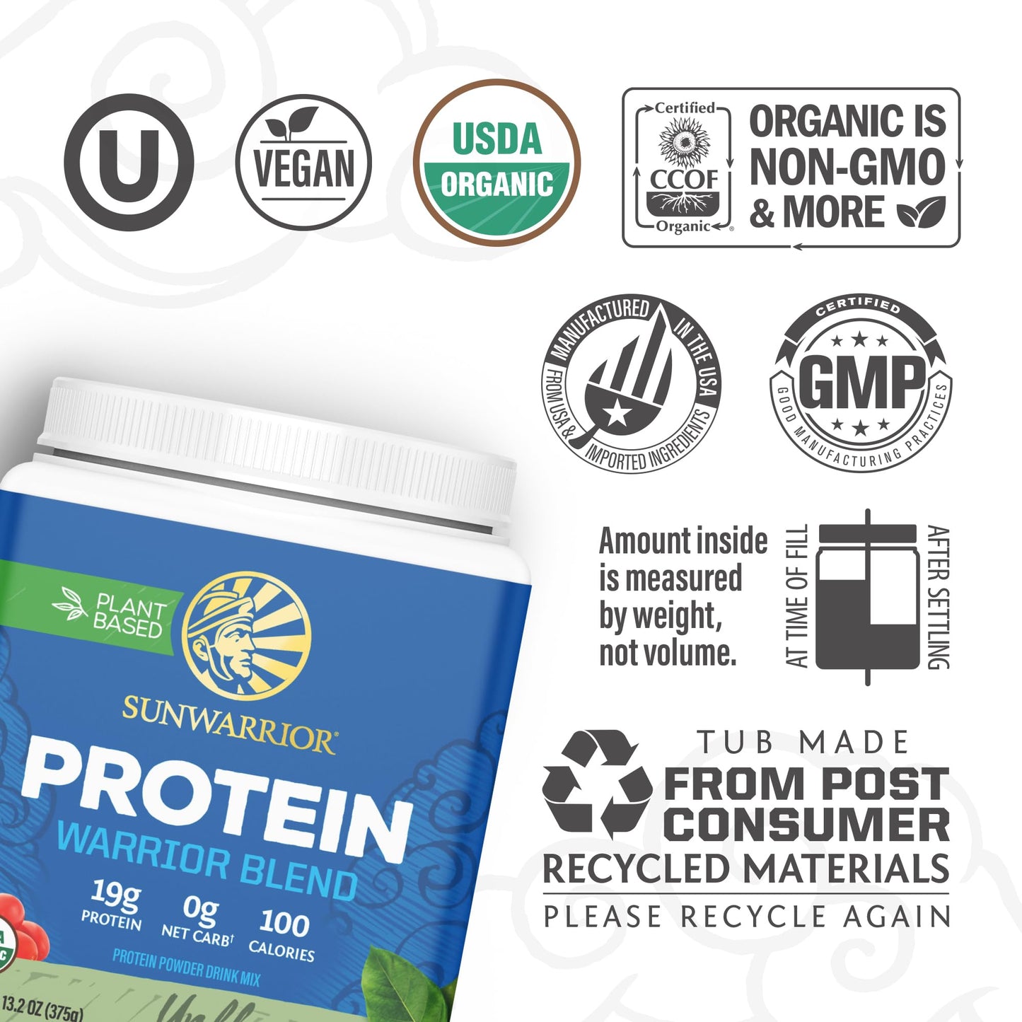 Sunwarrior Organic Plant Based Protein Powder Unflavored 13.2