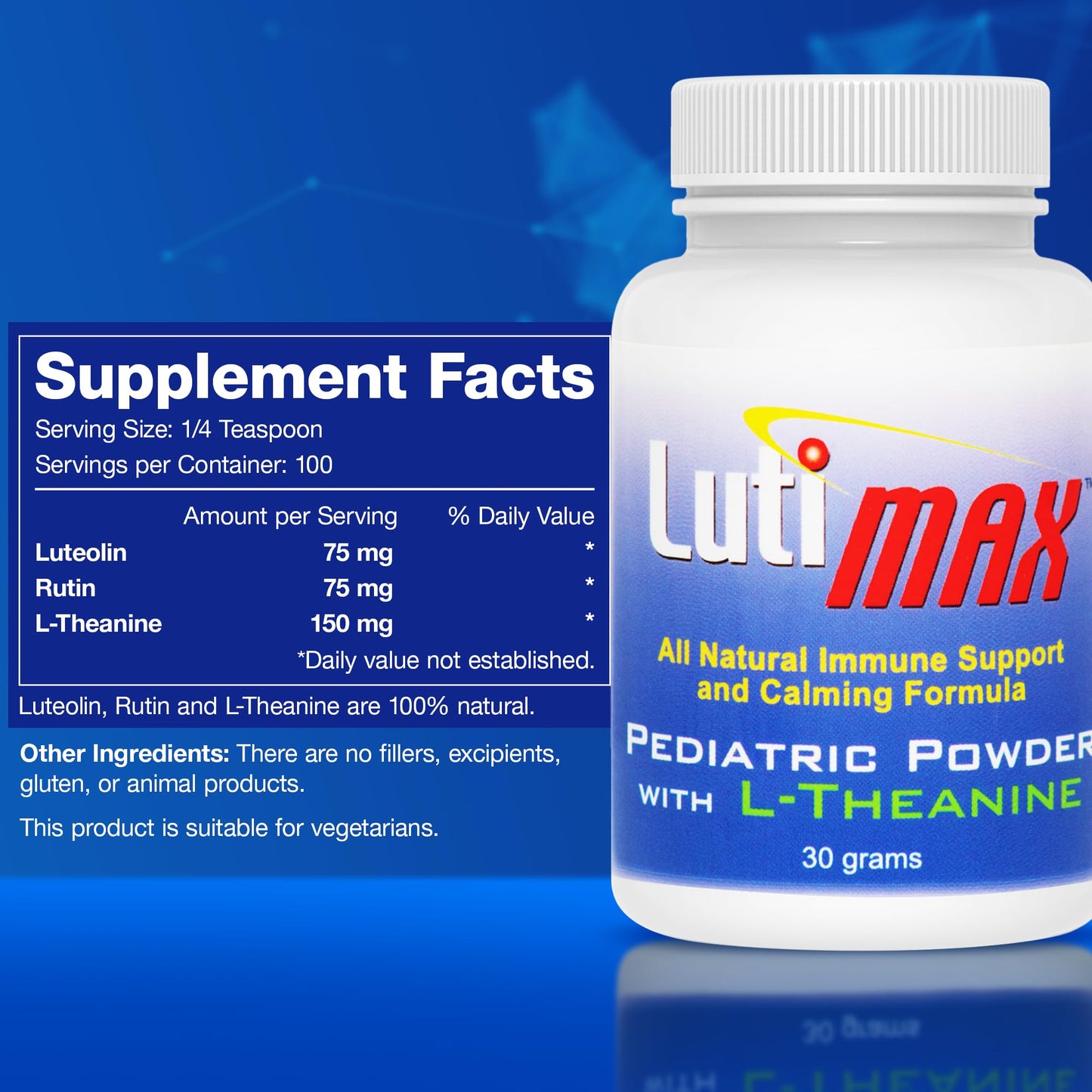 Luti Lutimax Pediatric Powder Brain Supplement with Luteolin, Rutin & L-Theanine - Kids Memory, Focus, Muscle & Immune Support Brain Supplement - Nootropic Antioxidants for Brain Health Support 1.1 Ounce