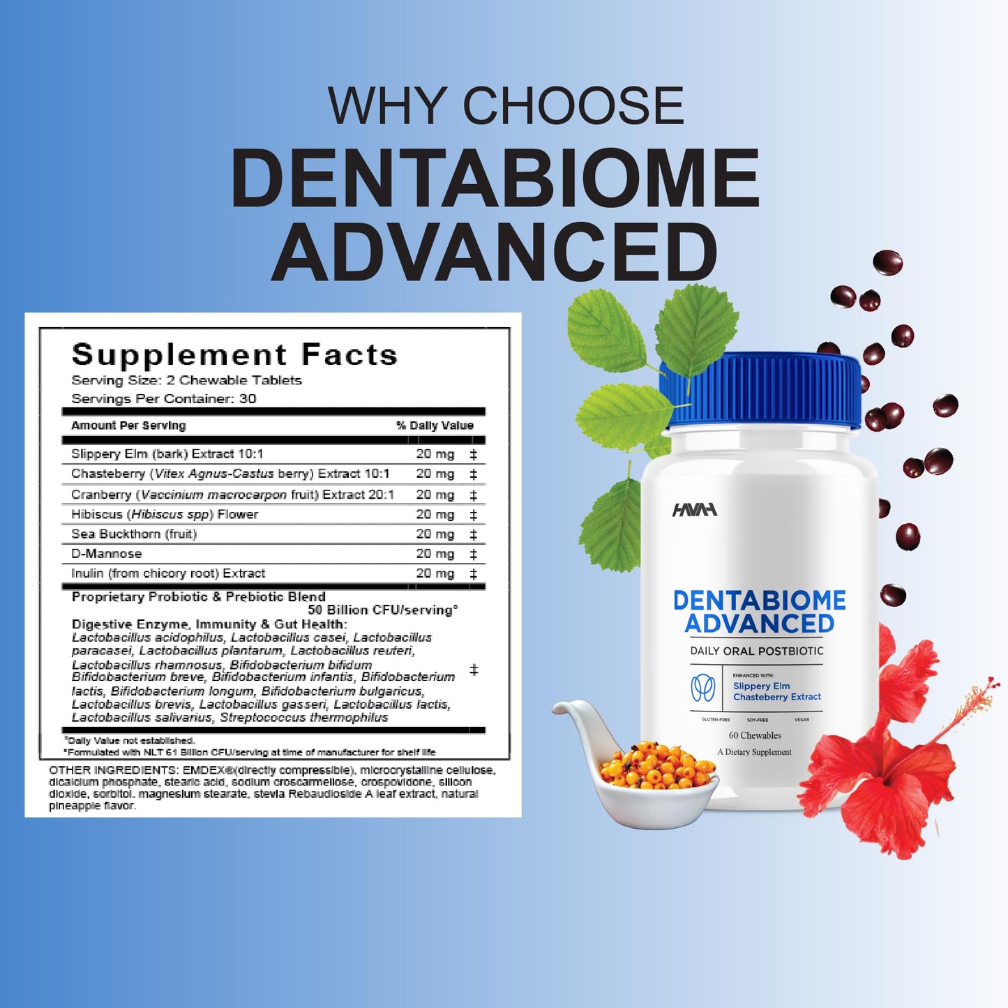 Havah Dentabiome Advanced Daily Health Support Pills, Chewable, 60 Count
