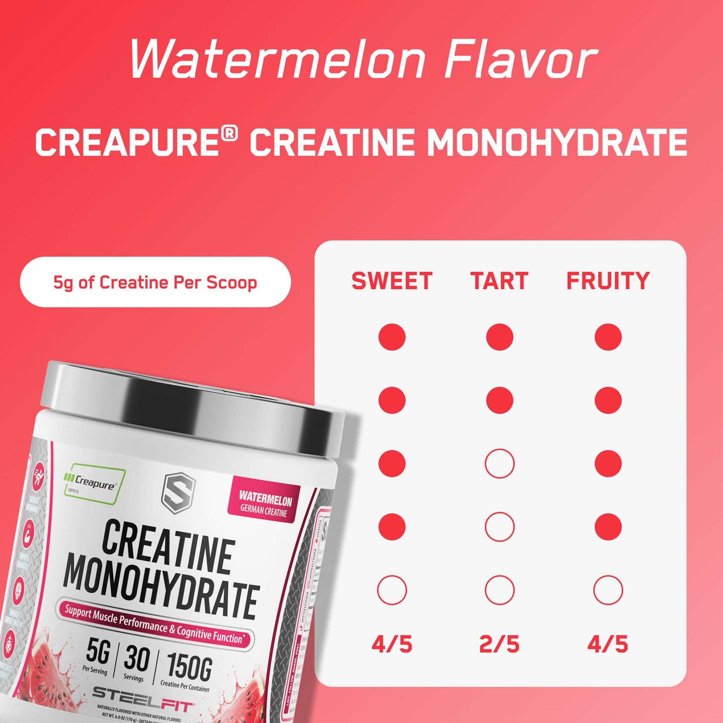 SteelFit Creapure Pure Creatine Monohydrate Powder, 6 oz