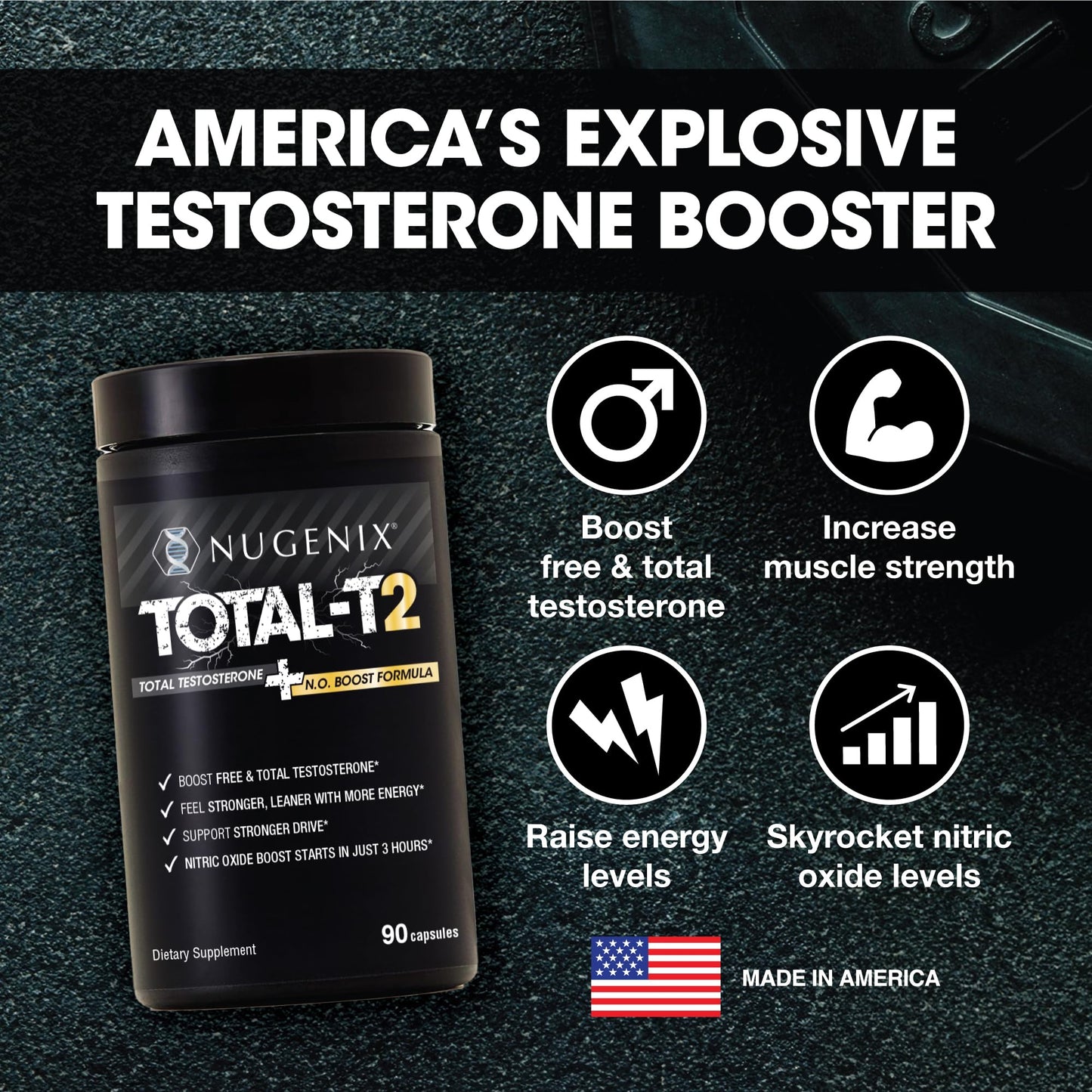 Nugenix Total-T2 Testosterone Booster and Nitric Oxide Booster for Men Capsule (90 Count)
