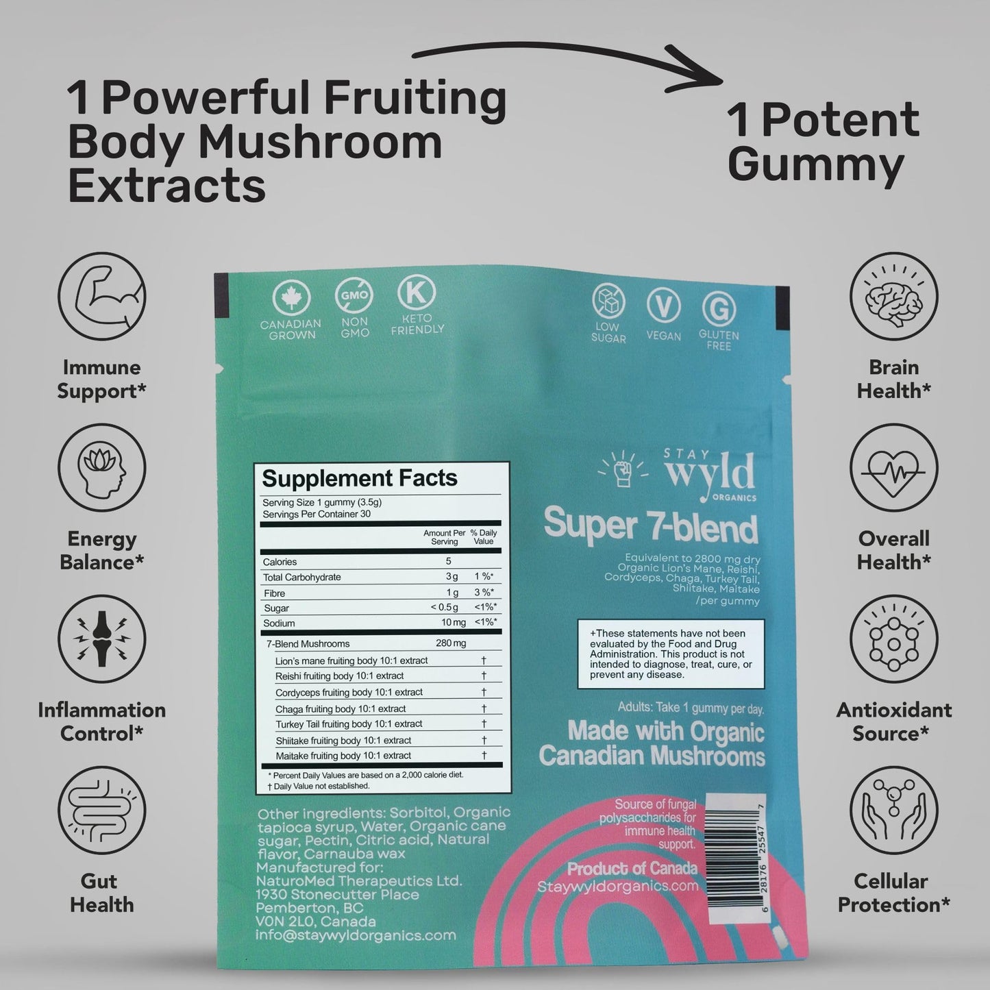 Stay Wyld Organics Super 7 Immunity+ Mushroom Gummy 30