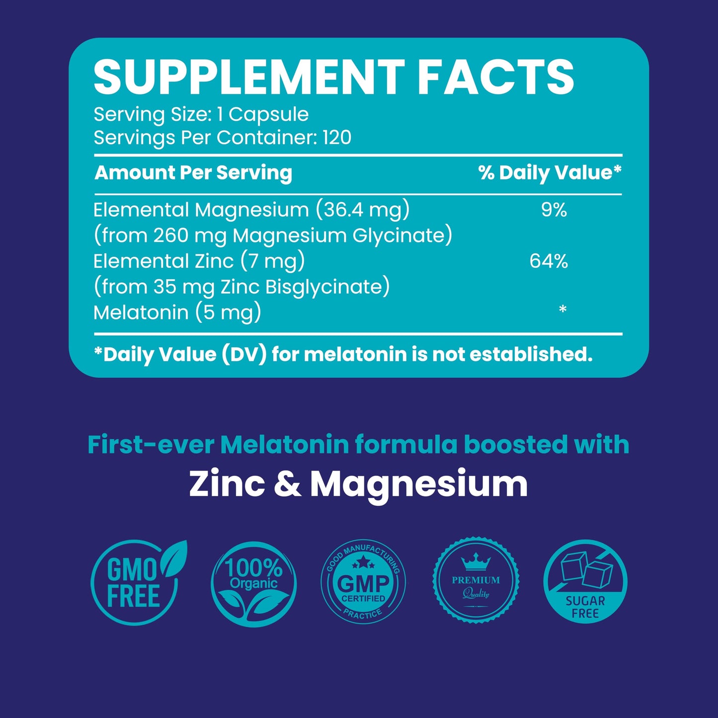 Cosynee Life Melatonin 5mg with Magnesium Glycinate & Zinc 120 Capsules