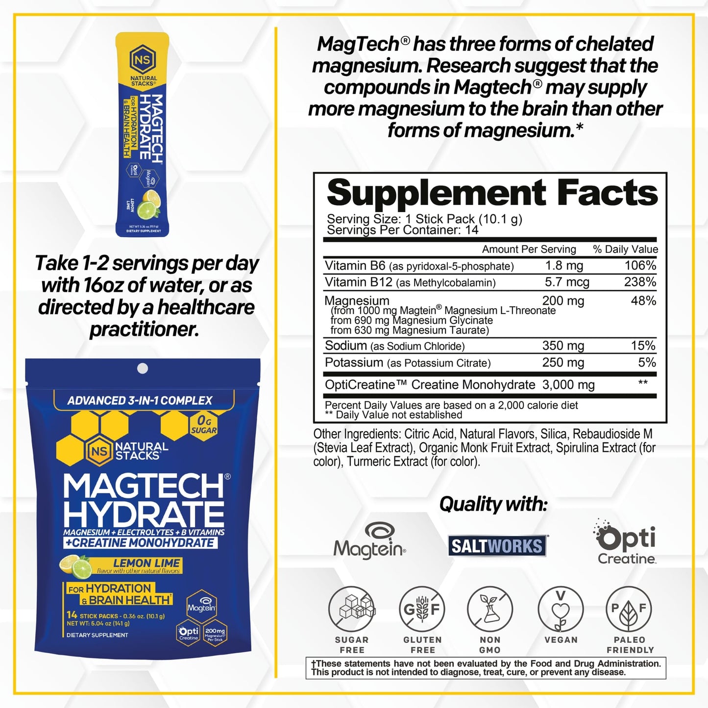 Natural Stacks Magtech Magnesium Capsules + Hydration Creatine Powder Bundle, 74 Total Servings