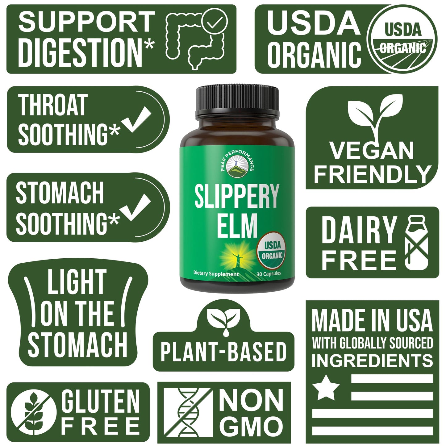 Peak Performance Slippery Elm Capsules, 30 Count