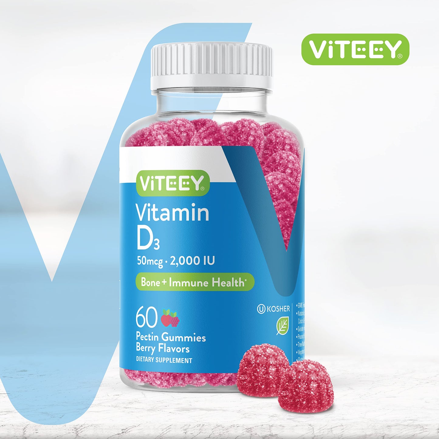 Viteey Vitamin D3 2000iu (50mcg) Pectin Gummies 60 Count