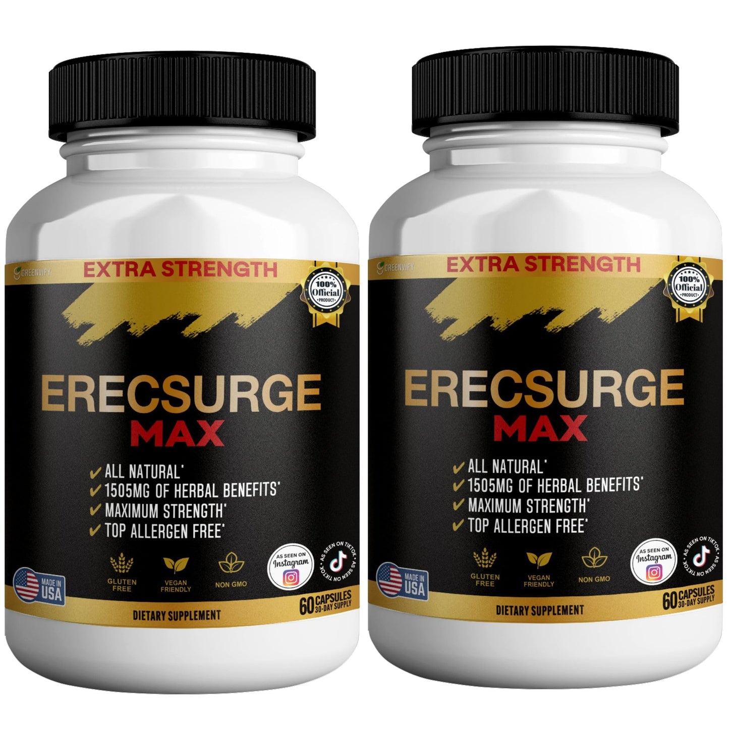 GREENVIFY Erecsurge Max Extra Strength Herbal Supplement Capsules 120 Count