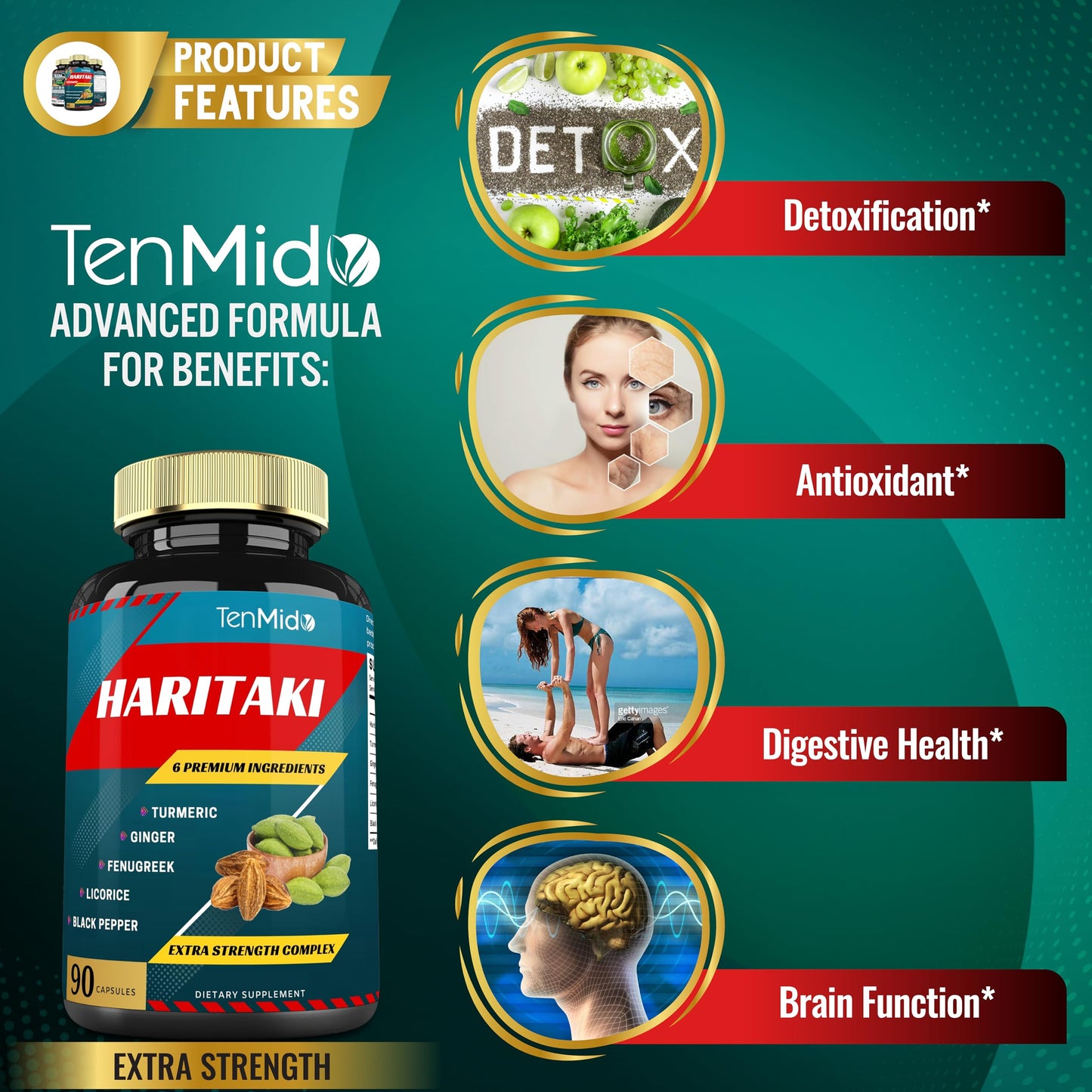 Tenmido Haritaki Supplements Extract Capsules, 90 Count