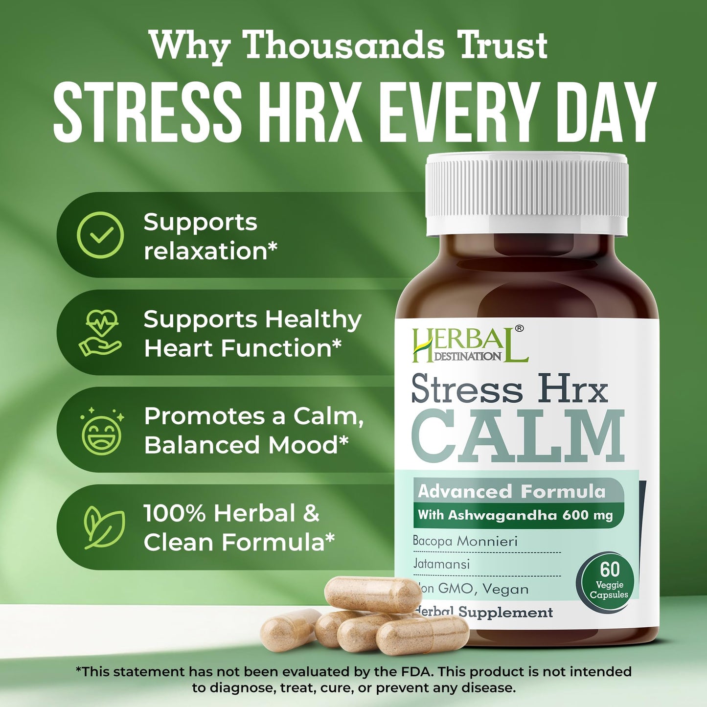 Herbal Destination Stress Hrx Ashwagandha Supplement Softgel 60 Count