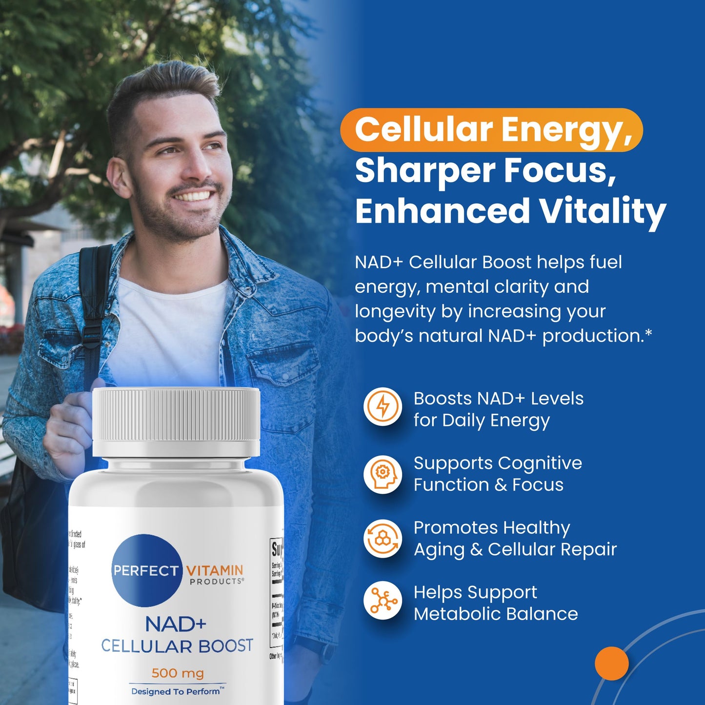 Perfect Vitamin Products NMN 500mg NAD+ Cellular Boost Vegan Capsules, 60 Count