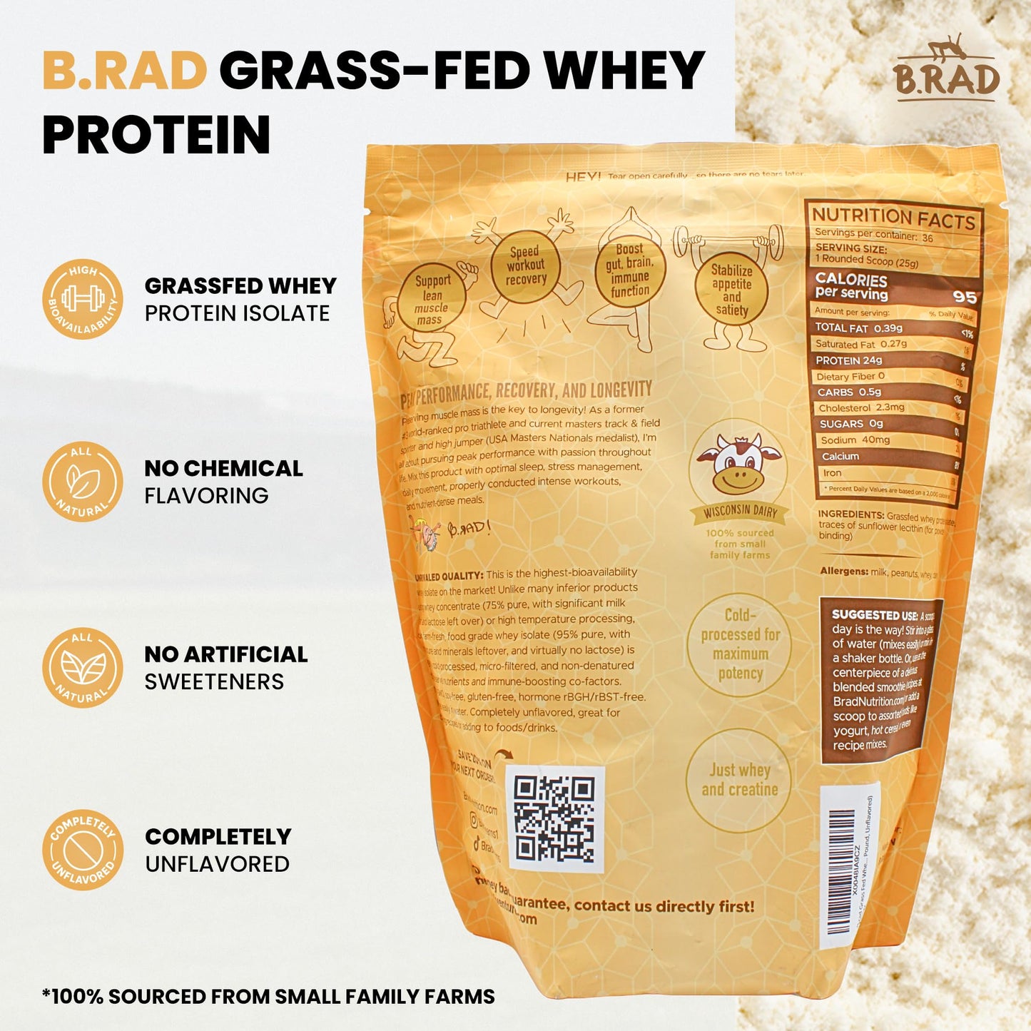 B.rad Grass Fed Whey Protein Isolate Powder 32