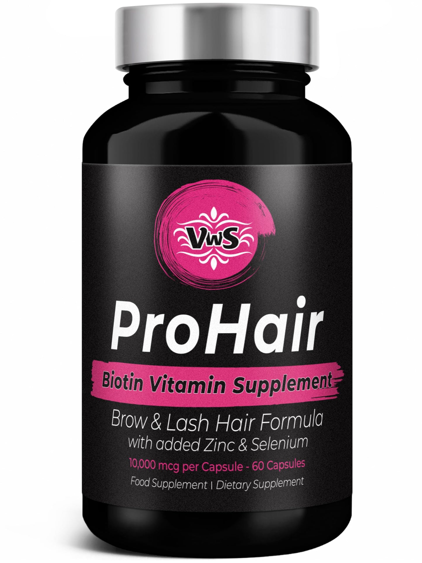 VWS Biotin 10,000 mcg Dietary Supplement with Zinc & Selenium for Hair, Nails & Skin – 60 Capsules
