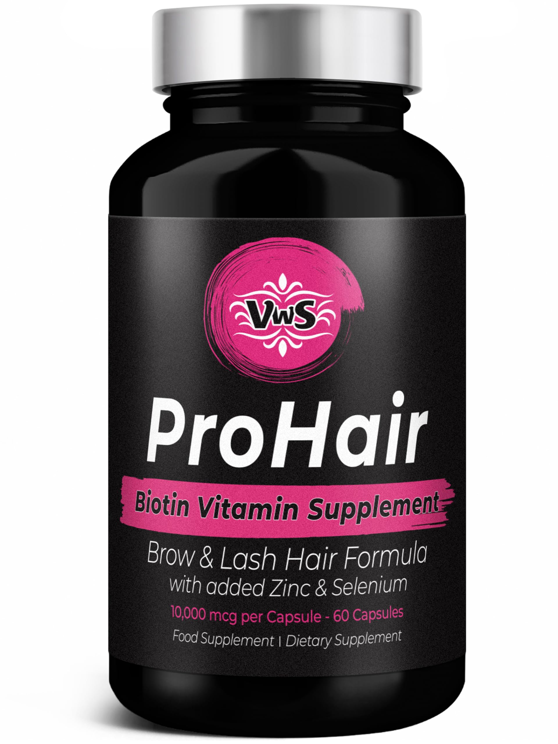 VWS Biotin 10,000 mcg Dietary Supplement with Zinc & Selenium for Hair, Nails & Skin – 60 Capsules