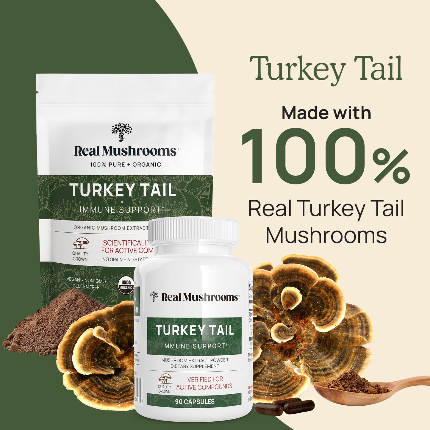 Real Mushrooms Turkey Tail for Humans & Mushroom Pet Relax Chews Capsule Bundle, 2-Pack