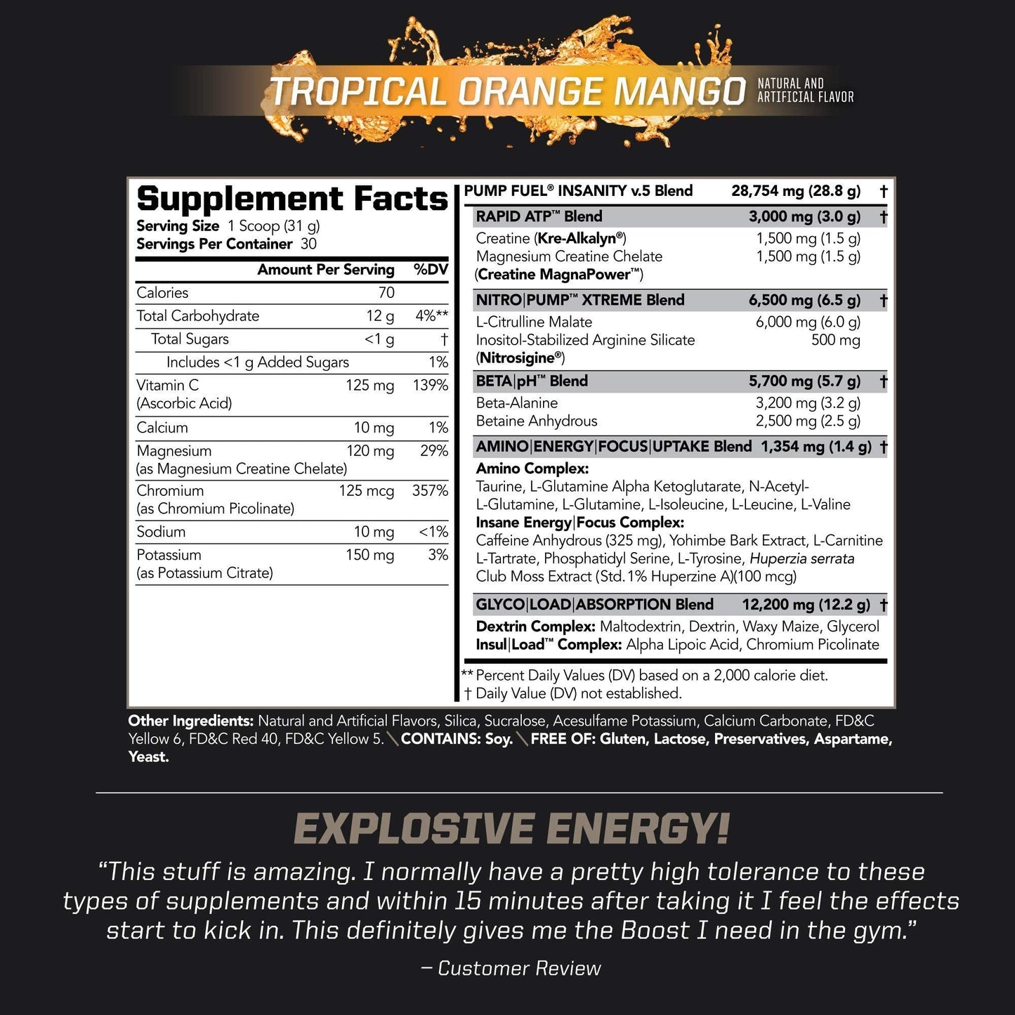 PMD Sports Ultra Pump Fuel Insanity Pre Workout Tropical Orange Mango Powder