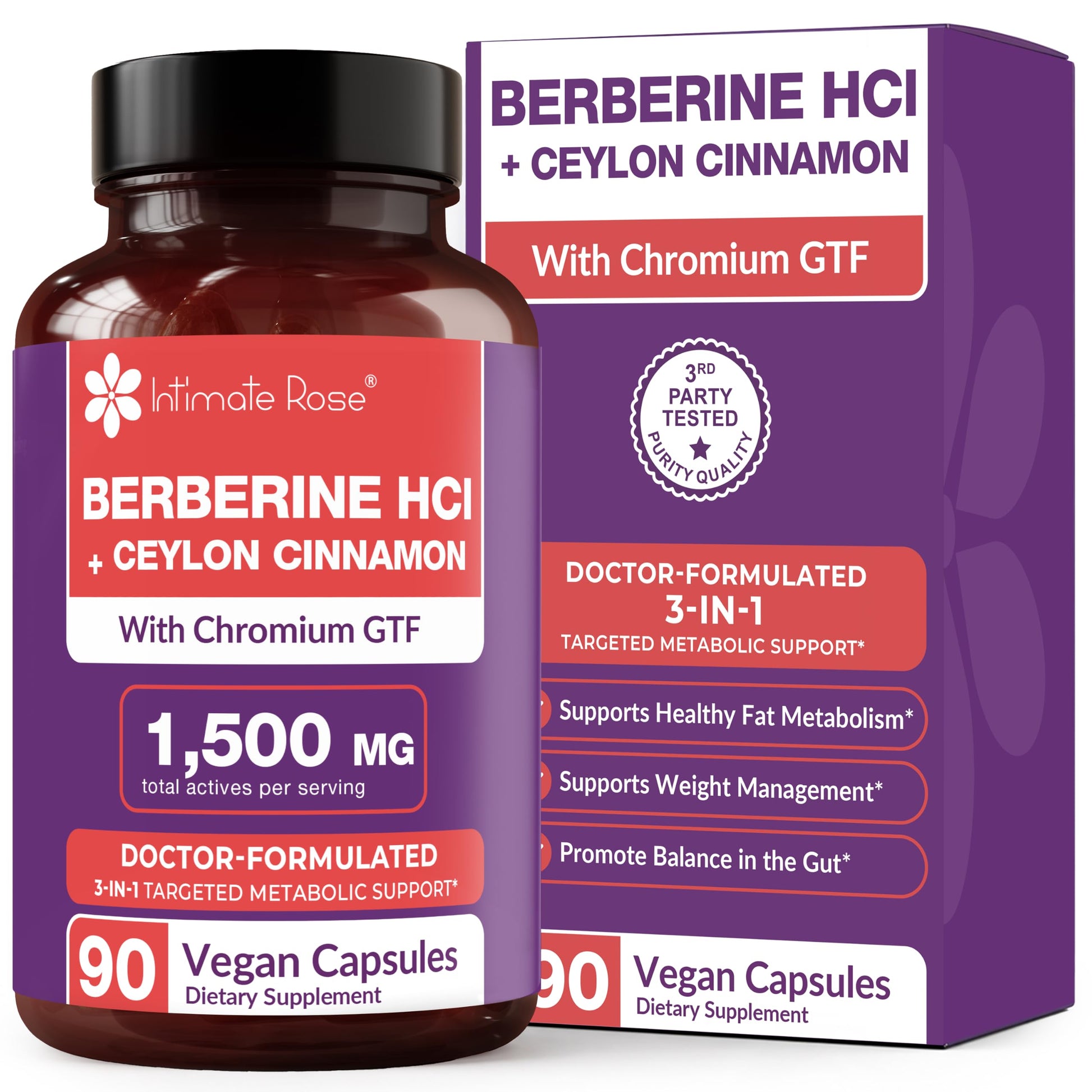 Intimate Rose Berberine Supplement 3-in-1 Complex, 90 Capsules