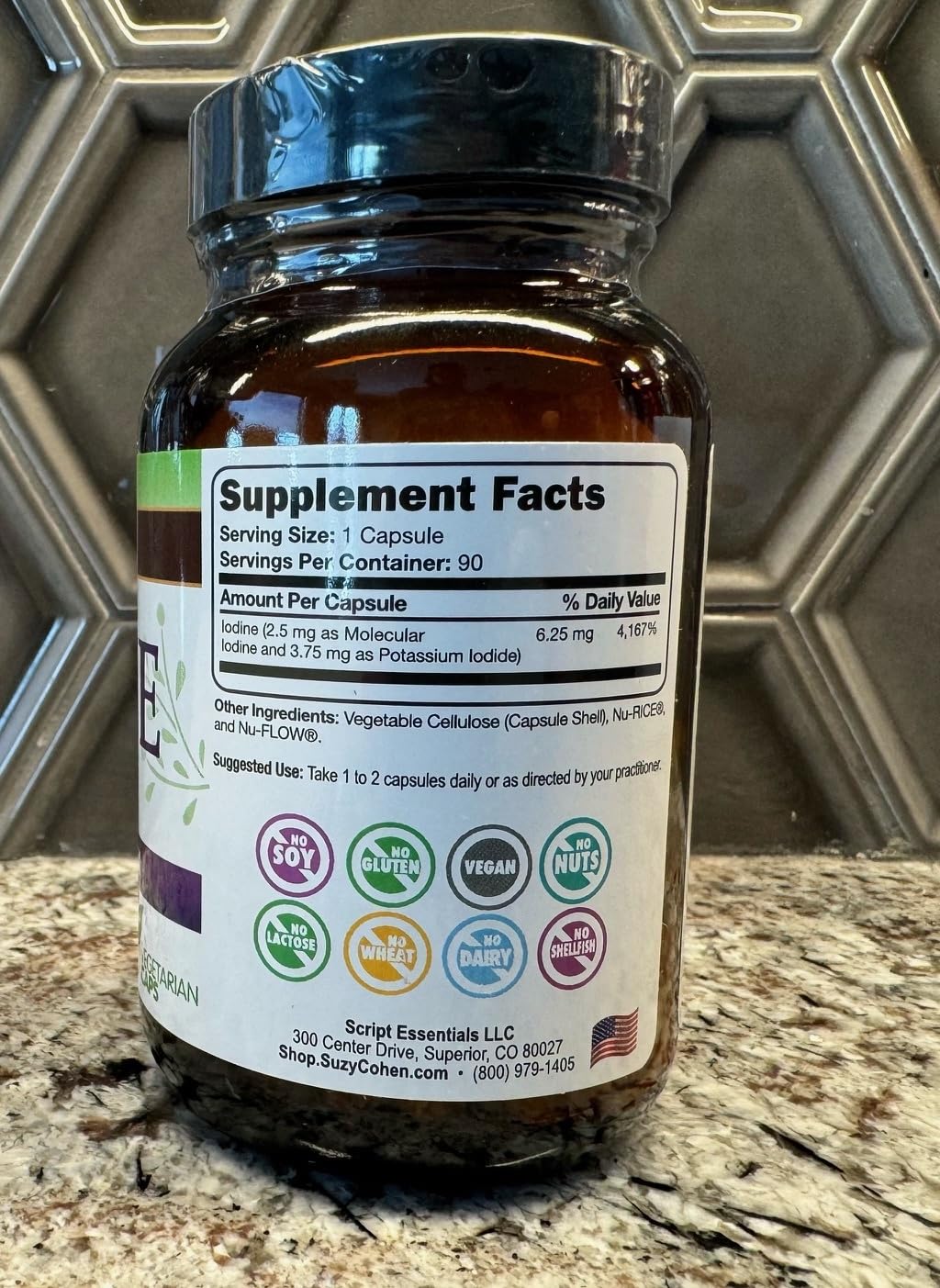 Script Essentials Suzy Cohen Iodine Complex Supplement 6.25mg Iodine & Iodide Blend Capsule, 90 Count