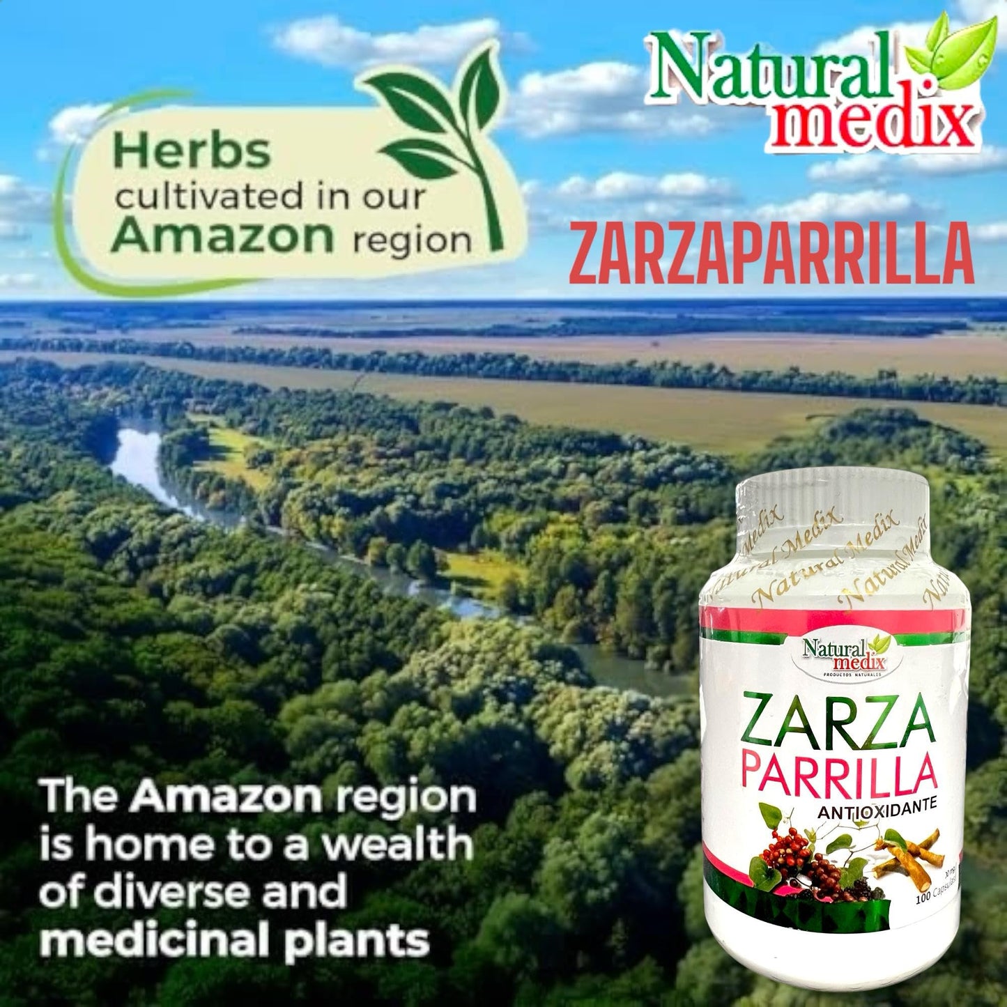 Natural medix Zarzaparrilla Premium Natural Detox Supplement Herbal Blend from Peru 1 Capsule