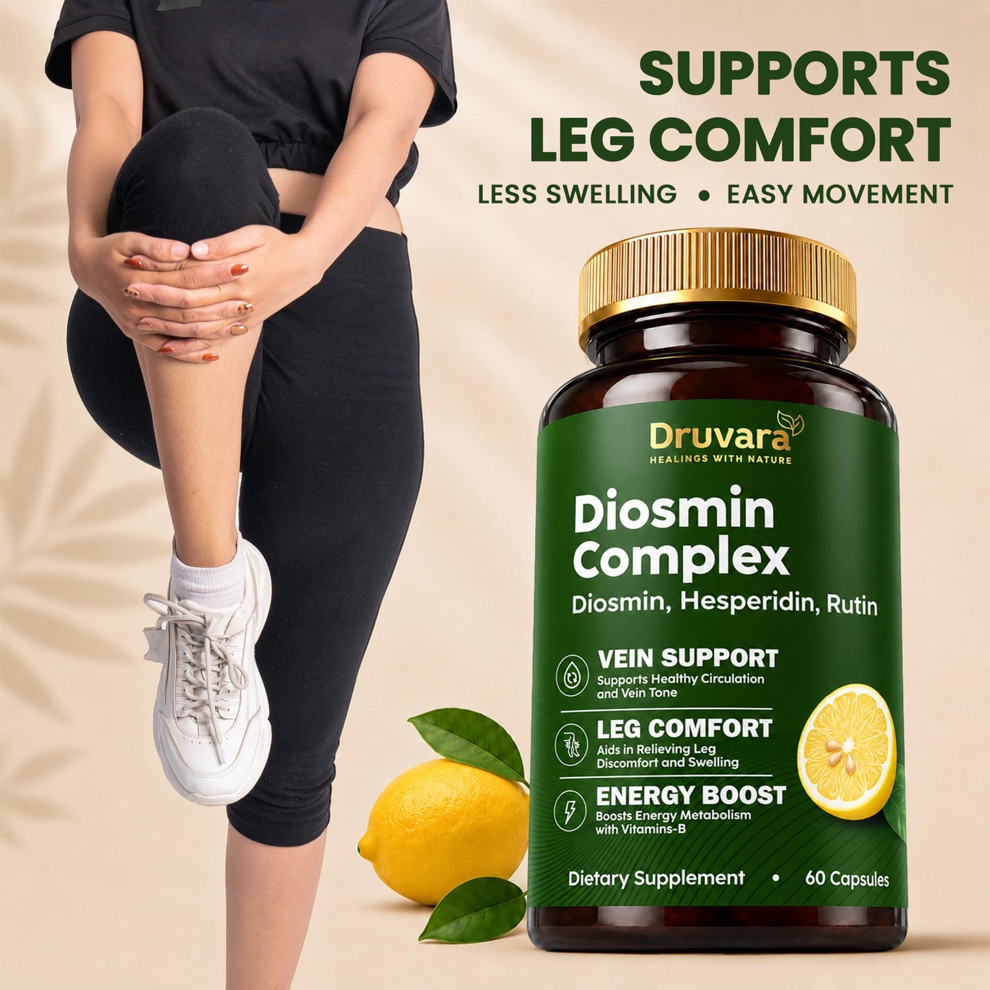 Druvara Diosmin Hesperidin with Rutin & B Vitamins Vein Support Capsule, 60 Count