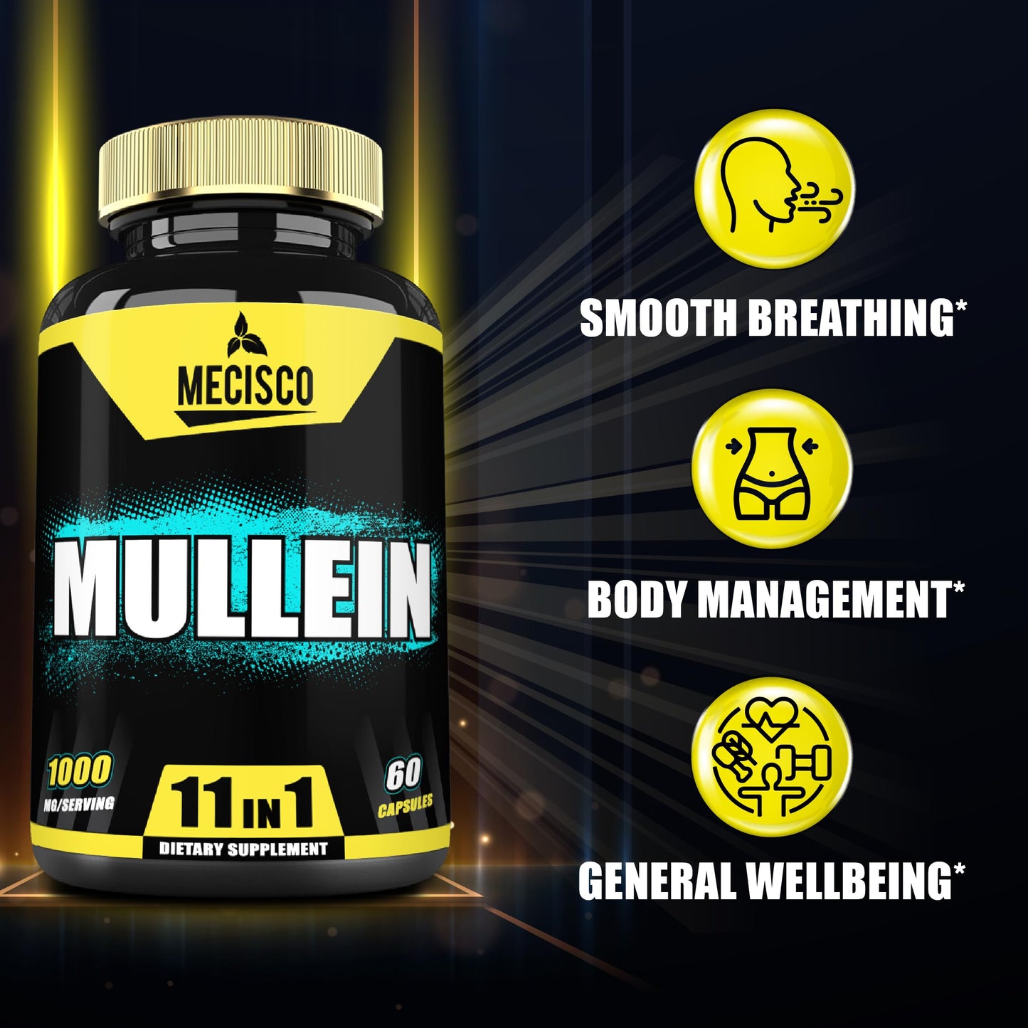 Mecisco 11in1 Mullein Leaf Capsules with Panax Ginseng Root, Cordyceps Sinensis & More, 60 Capsules