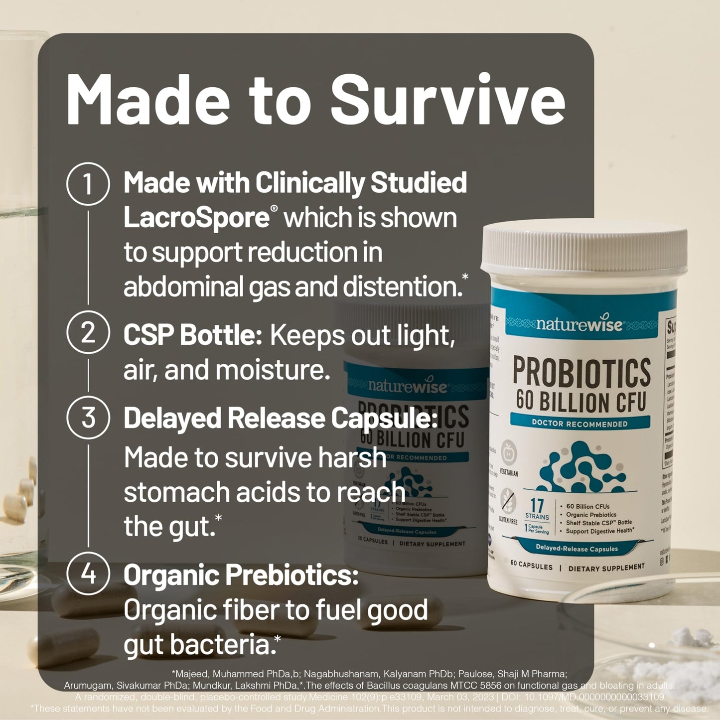 NatureWise Probiotics 60 Billion CFU - 17 Strains + Organic Prebiotics - Immune, Digestive & Gut Health Support for Women & Men - Vegetarian, Gluten-Free, Non-GMO - 60 Capsules