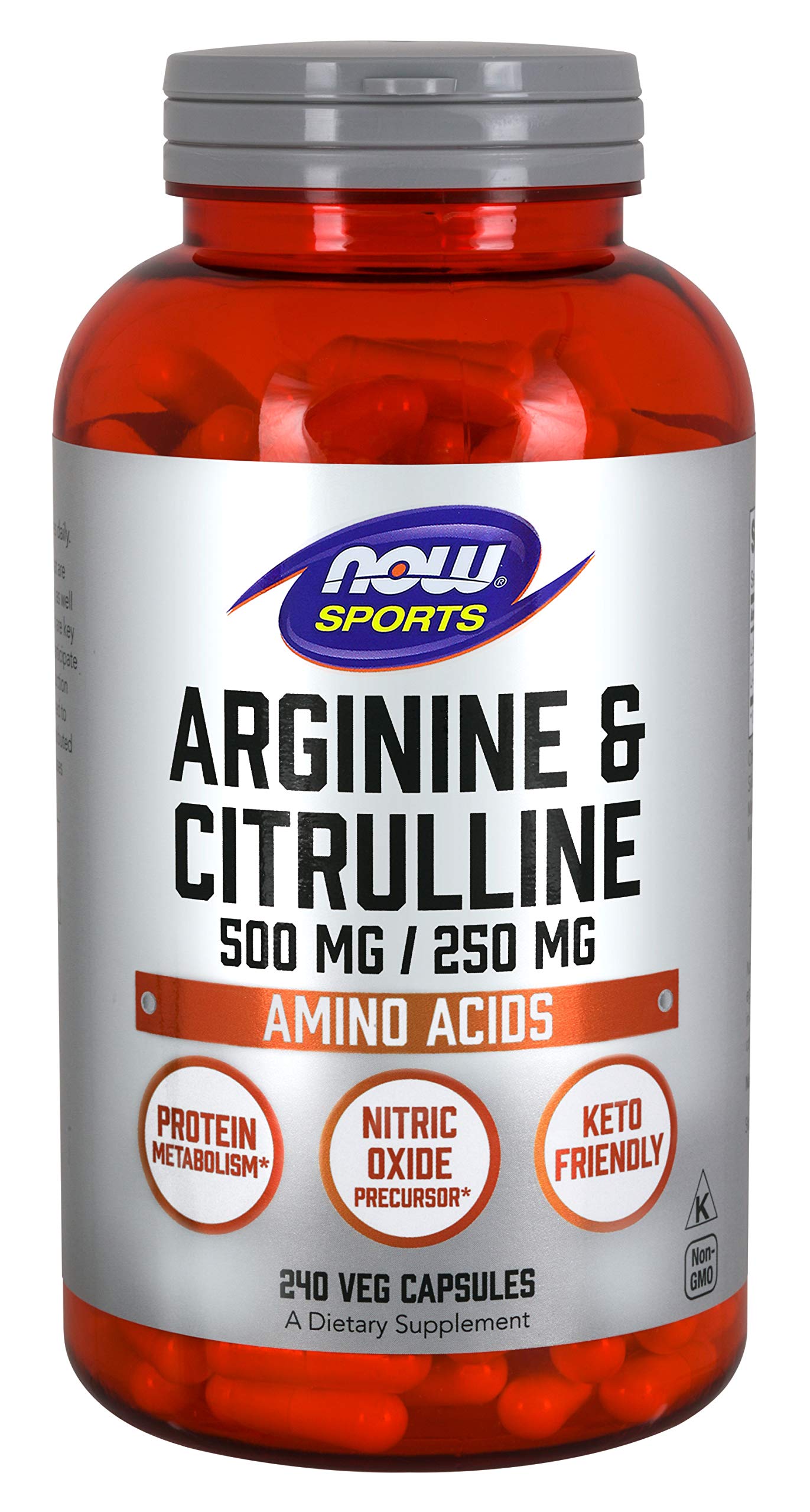 NOW Foods Arginine 500mg & Citrulline 250mg Amino Acids Capsules, 240 Count
