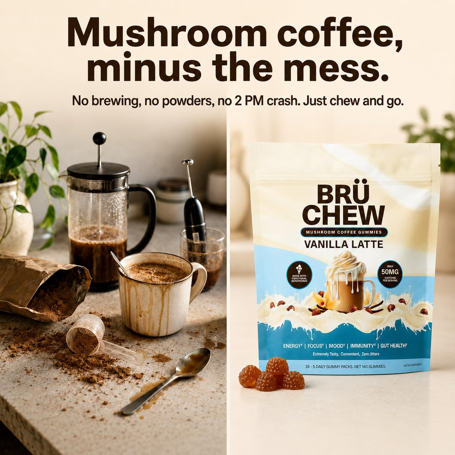 BruChew Mushroom Coffee Chewables Gummy 56 Count