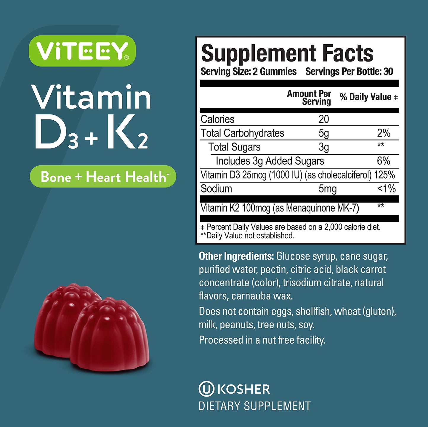 Viteey Vitamin D3 K2 Gummies 60 Count
