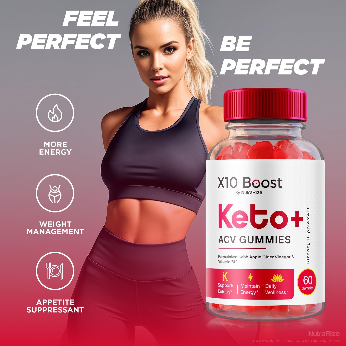 NutraRize X10 Boost Keto+ ACV Gummies, 120 Gummies