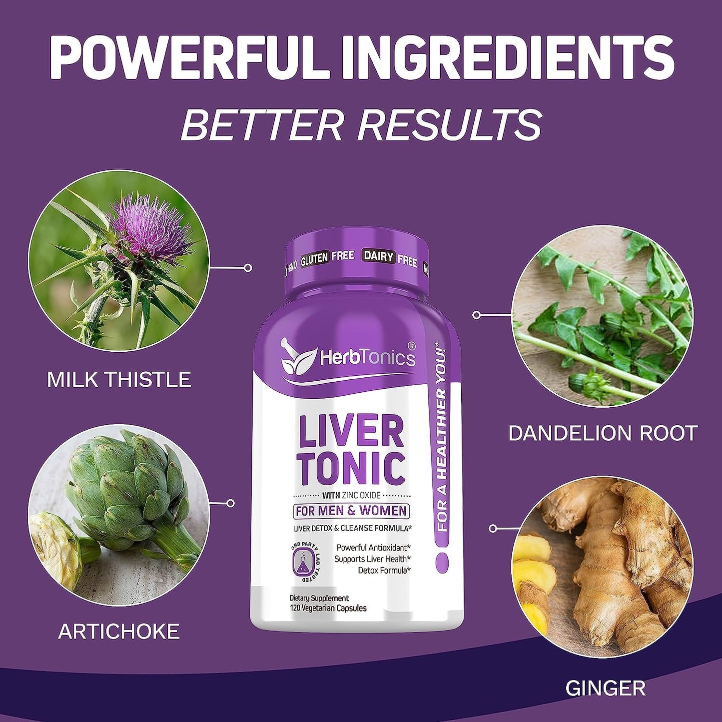 Herbtonics Liver Cleanse Detox & Repair 20-in-1 Liver Detox Complex Milk Thistle Supplement with Artichoke, Dandelion, Turmeric, Berberine Vegan Capsules 240 Count