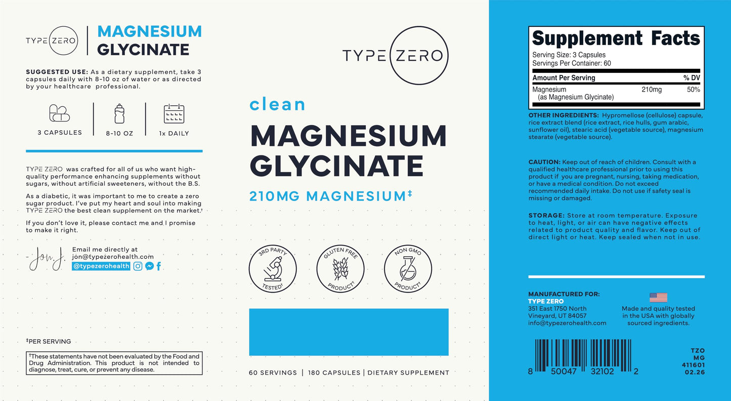 Type Zero Magnesium Glycinate (210mg) Capsule 180 Capsules