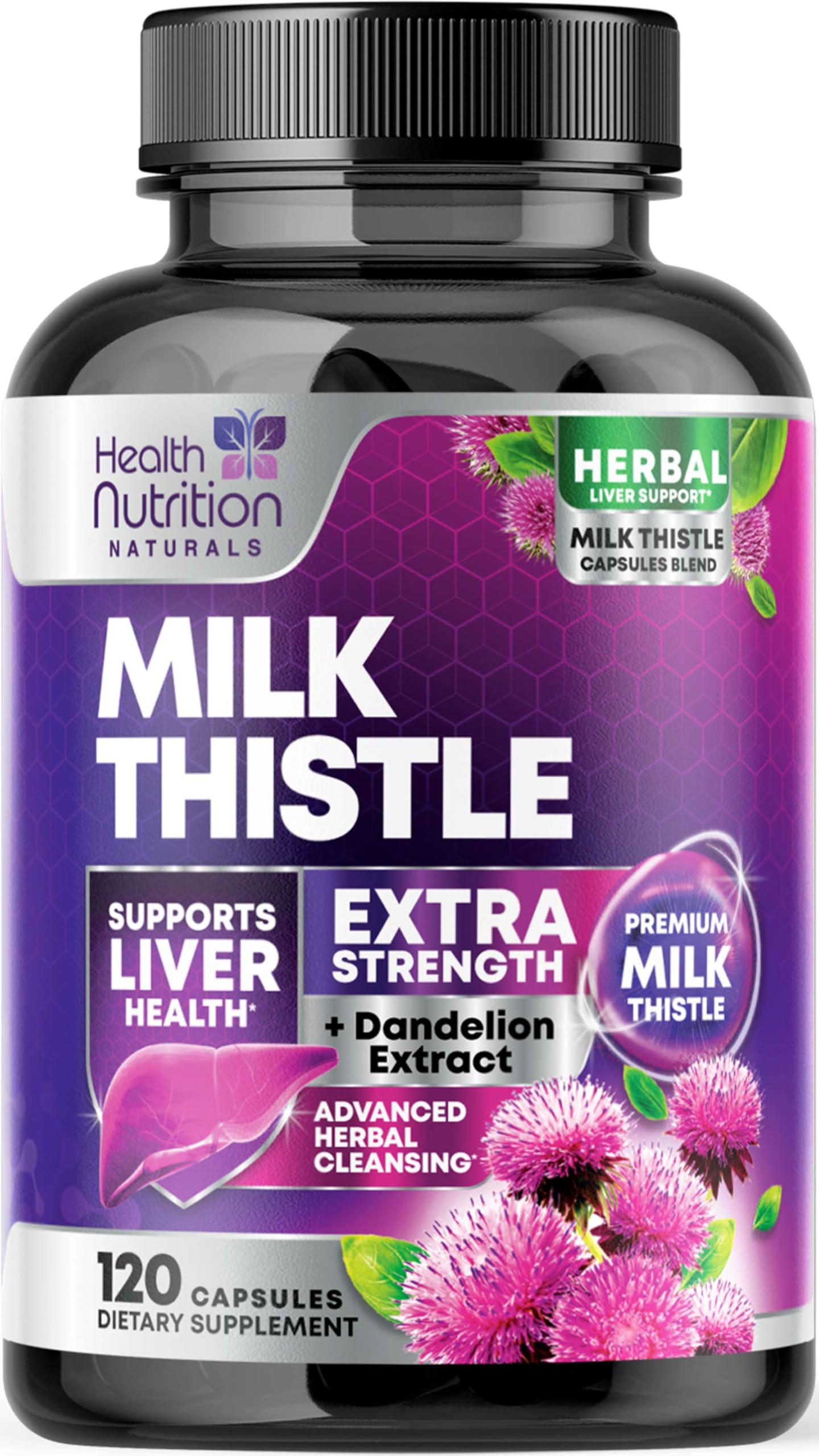 Health Nutrition Naturals Milk Thistle Supplement with Dandelion Root Extract Liver Health Support Capsules 120