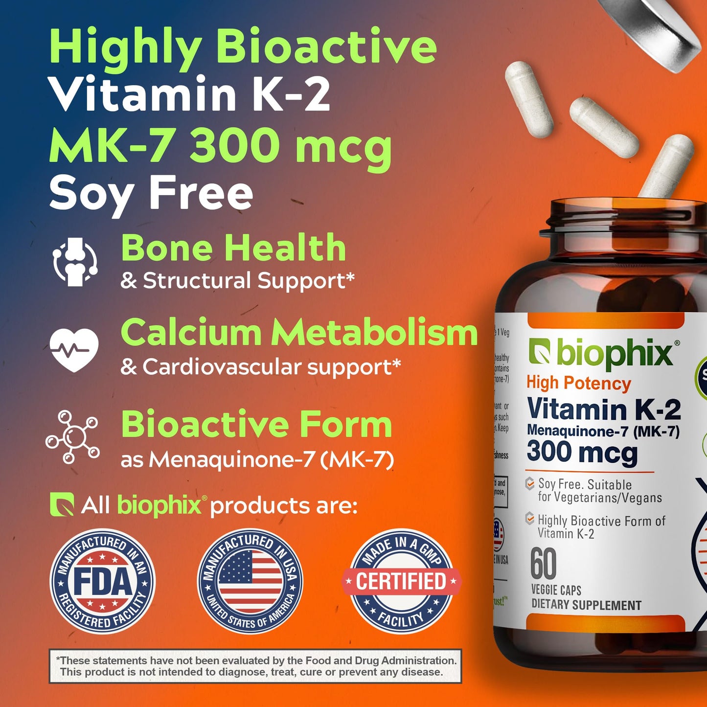 biophix Vitamin K2 MK-7 300mcg, 60 Capsules