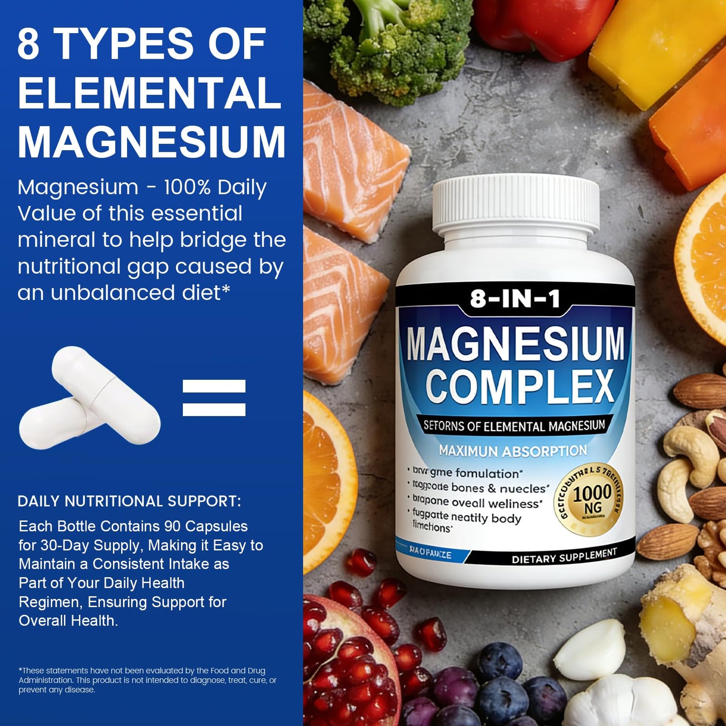 MIRACLE OFFICIAL Magnesium Complex 8-in-1 Elemental 1000mg Capsules, 90 Count