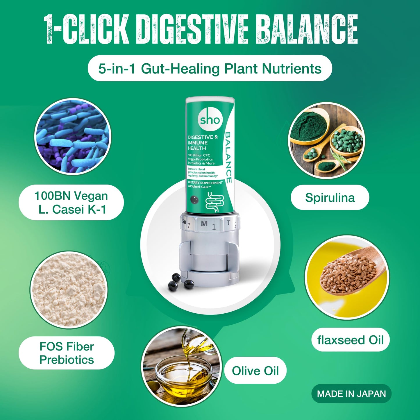 SHO Balance 100 Billion CFU Vegan Probiotics and Prebiotics Including Lactobacillus Casei Softgel, 60 Softgels