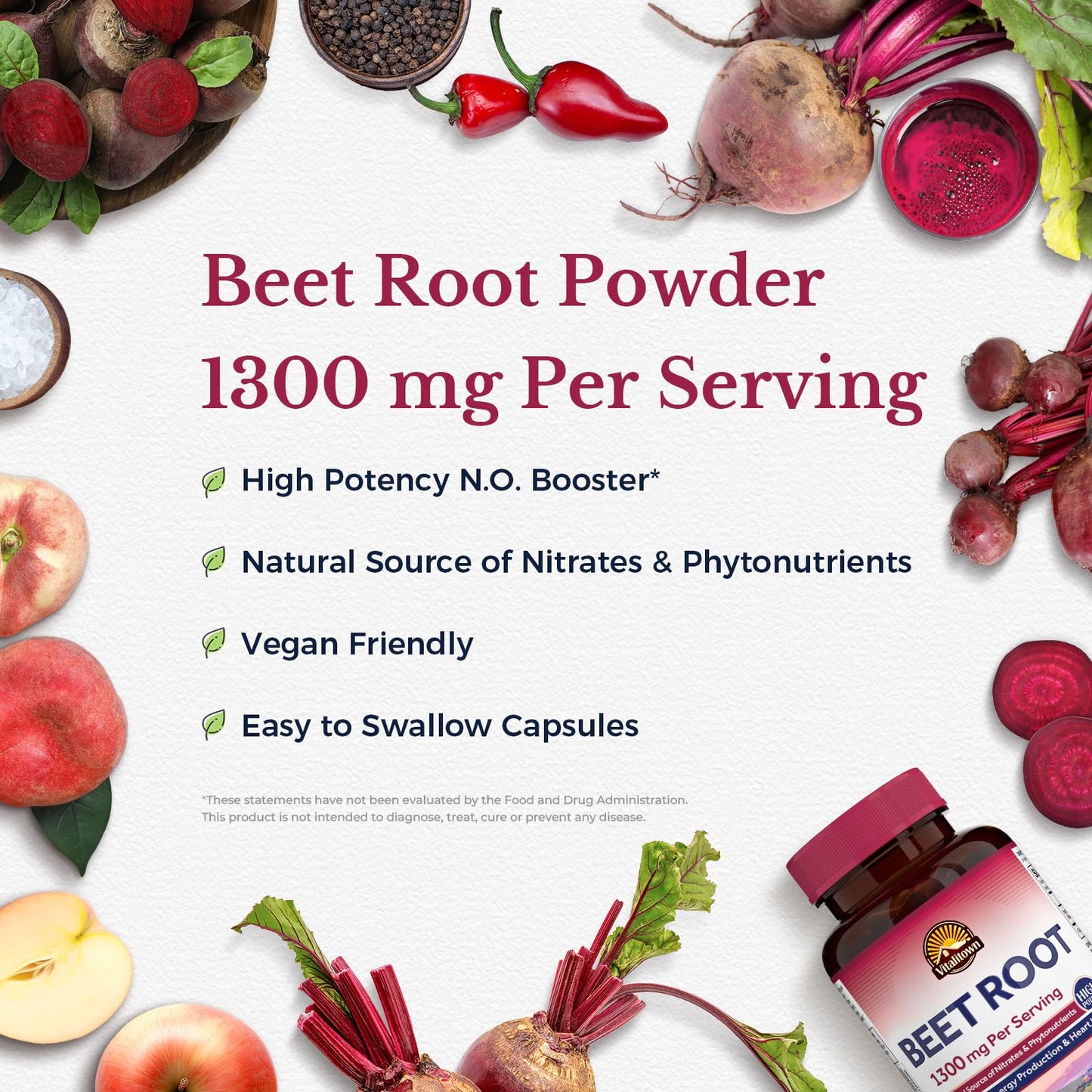 Vitalitown Beet Root 1300 mg Capsules, 60 Count