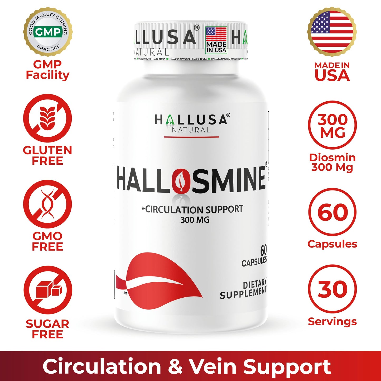 Hallusa Natural Diosmin Circulation Capsule, 60 Count