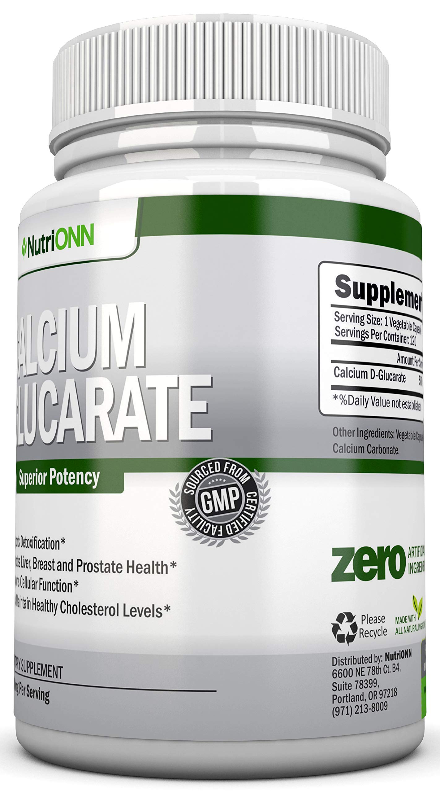 NutriONN Calcium D-Glucarate 500mg Capsules, 120 Count