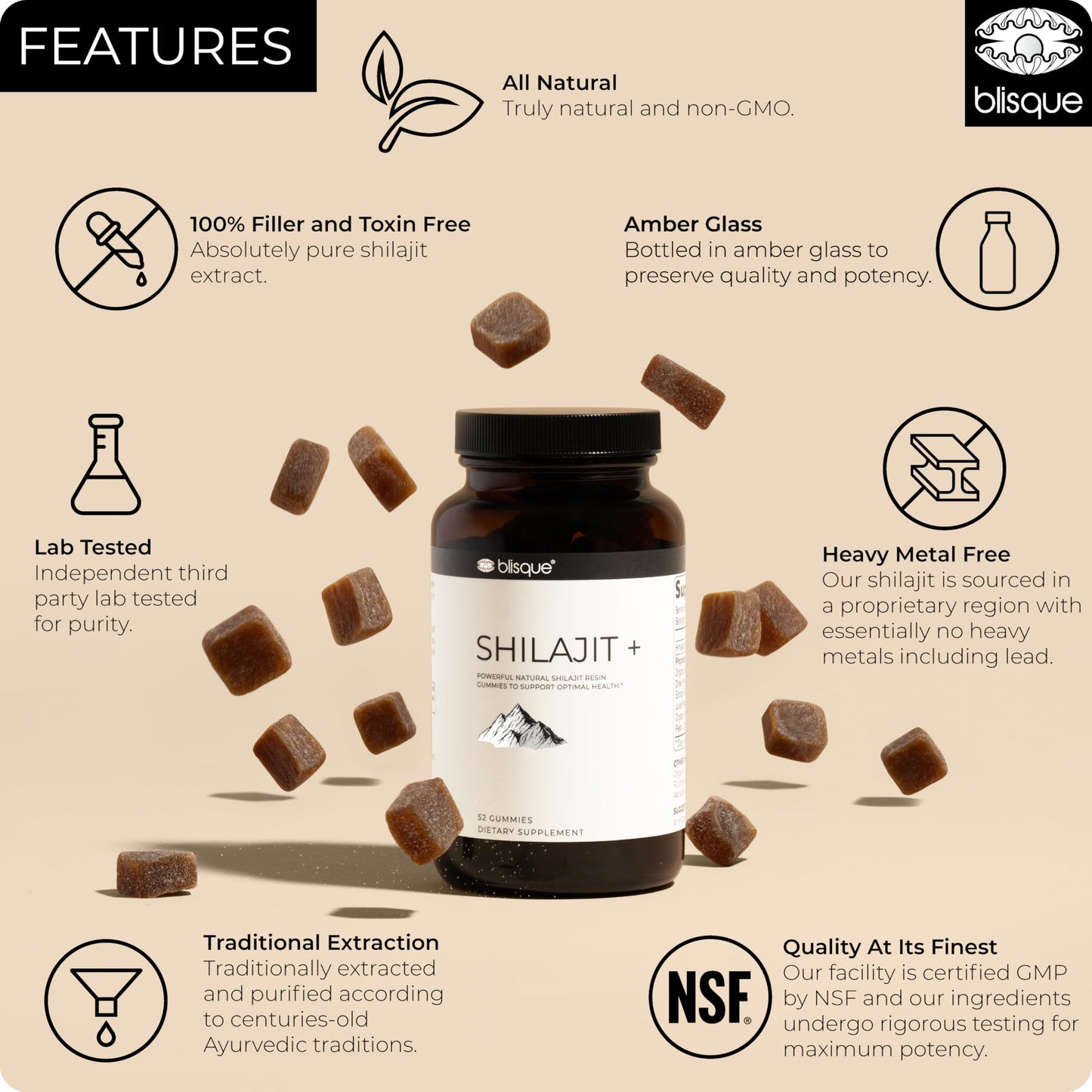 Blisque Himalayan Organic Shilajit Resin Gummies 52 Gummies