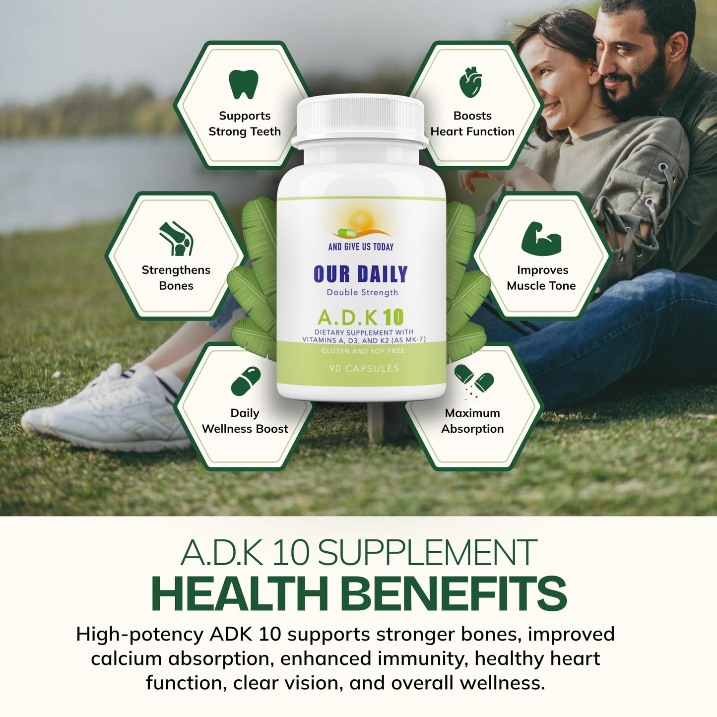 AND GIVE US TODAY OUR DAILY Daily Vites ADK 10 - ADK Vitamin Supplement - High Potency Vitamin A, D3 10,000 IU & K2 (MK-7) Capsule, 90 Count