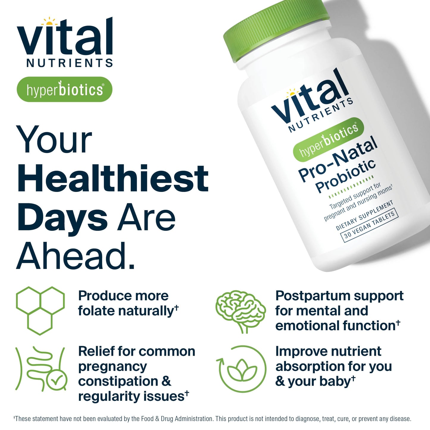Hyperbiotics Vital Nutrients Pro-Natal Prenatal Probiotics for Women 30 Tablets
