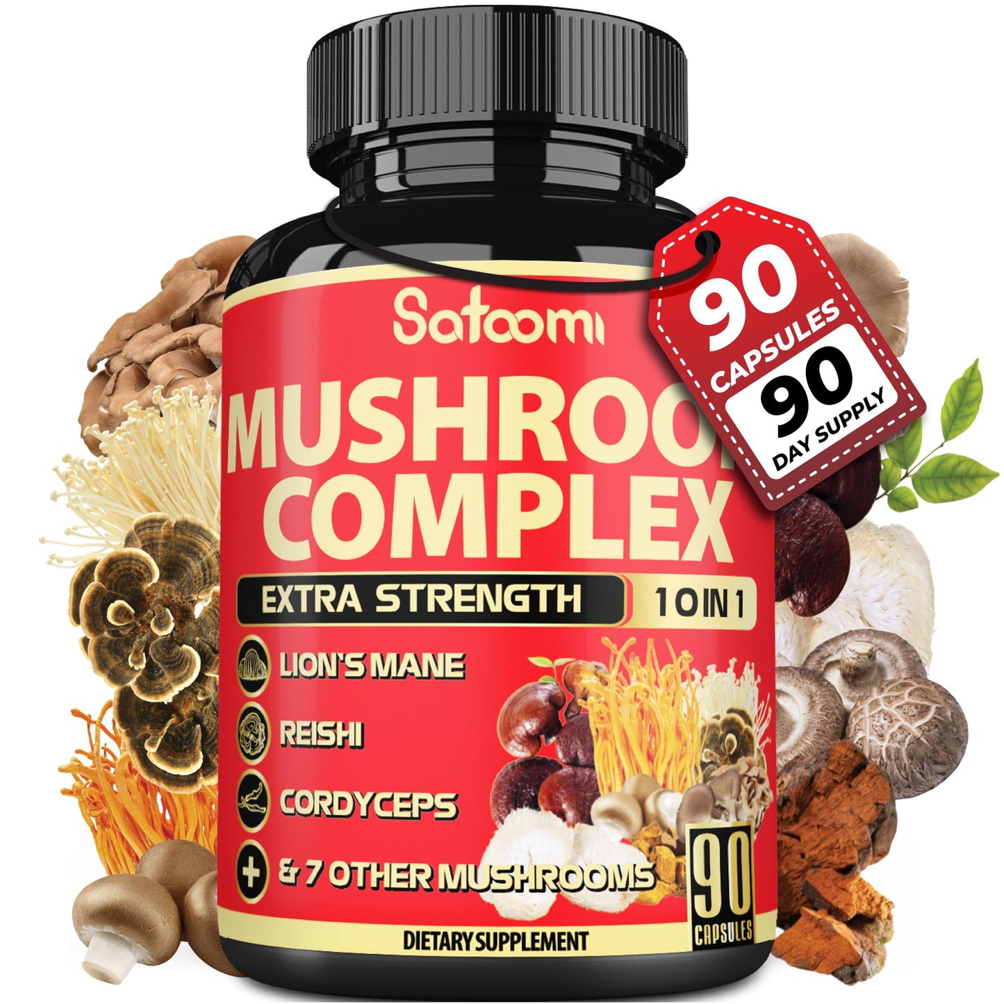 Satoomi 10-in-1 Mushroom Supplement Complex Capsules 90 Count