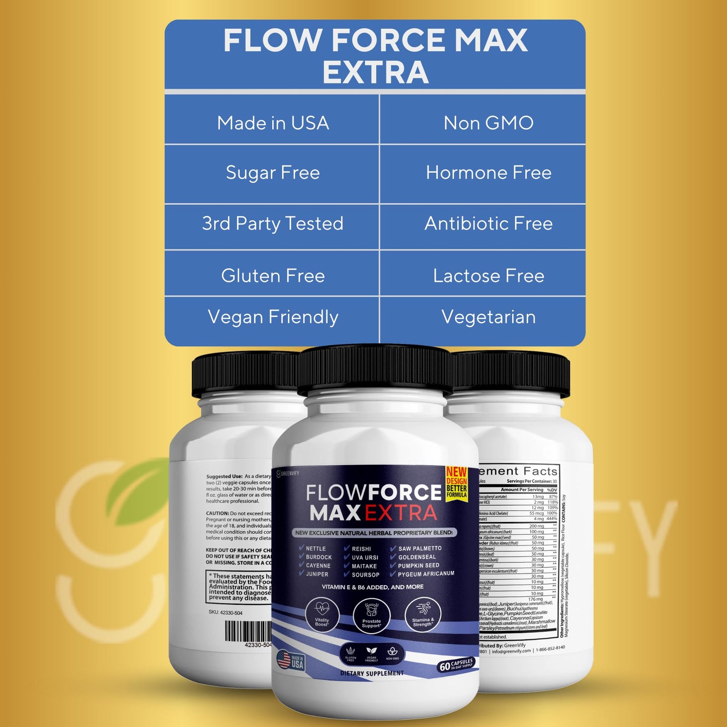 GREENVIFY Flow Force Max Extra Prostate Supplements for Men Capsules, Maximum Strength, All Natural, 300 Capsules