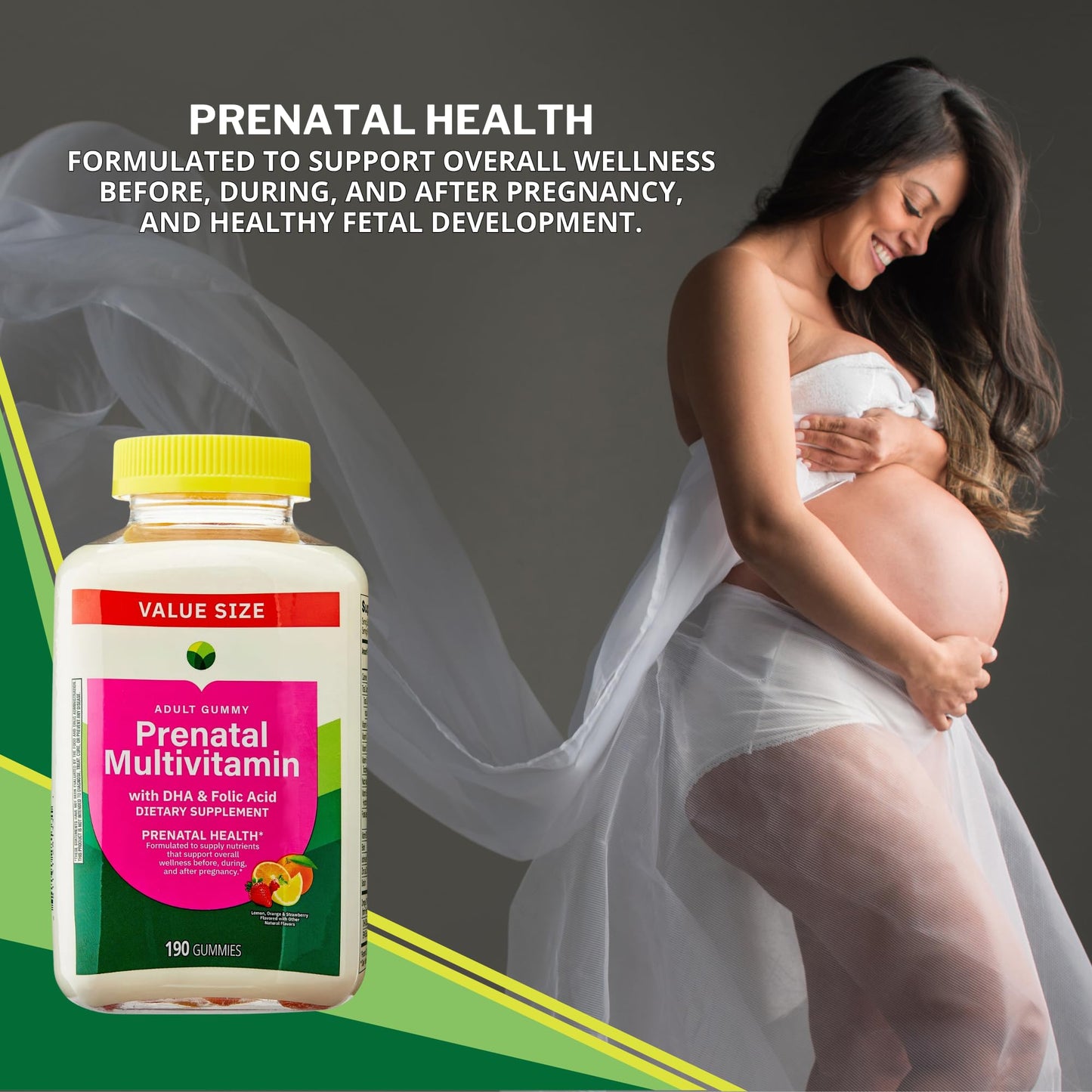 KP+ Prenatal Multivitamin Adult Gummy with DHA & Folic Acid, 190 Gummies