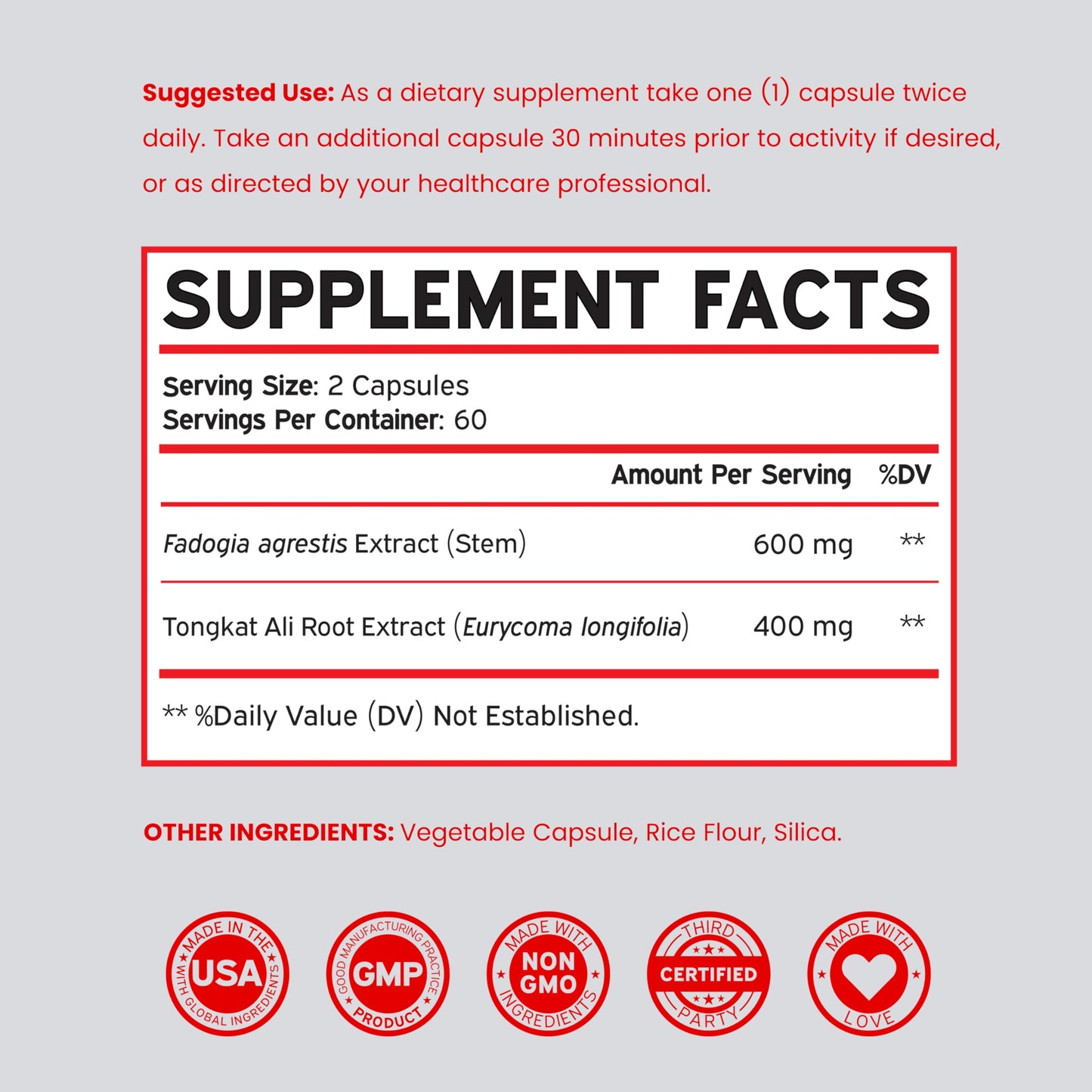 DORADO NUTRITION Fadogia Agrestis and Tongkat Ali Supplement Performance Blend Capsules, 120 Capsules