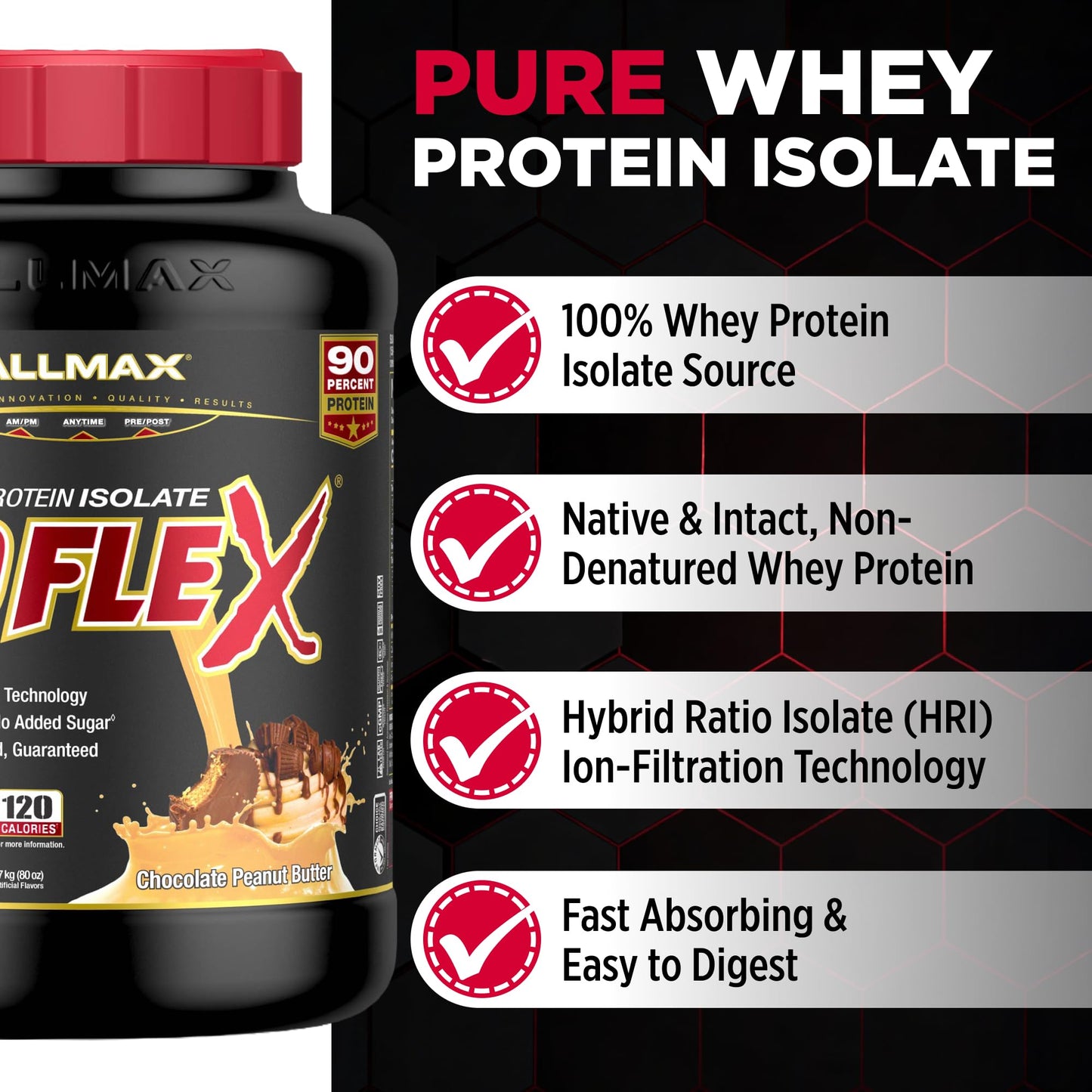 ALLMAX ISOFLEX Pure Whey Isolate Protein Powder Chocolate Peanut Butter, 80 Servings